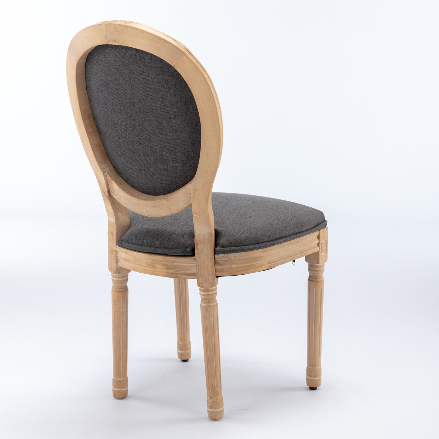 Elegant Louis XVI accent chair with carved wood frame and dark gray upholstered seat
