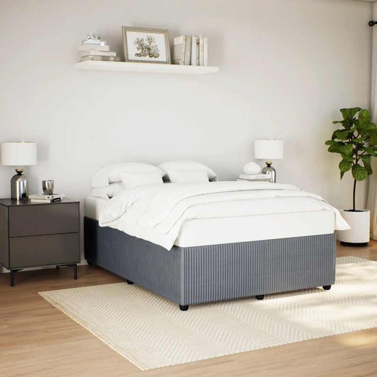Modern upholstered bed base with vertical grey ribbed texture king size