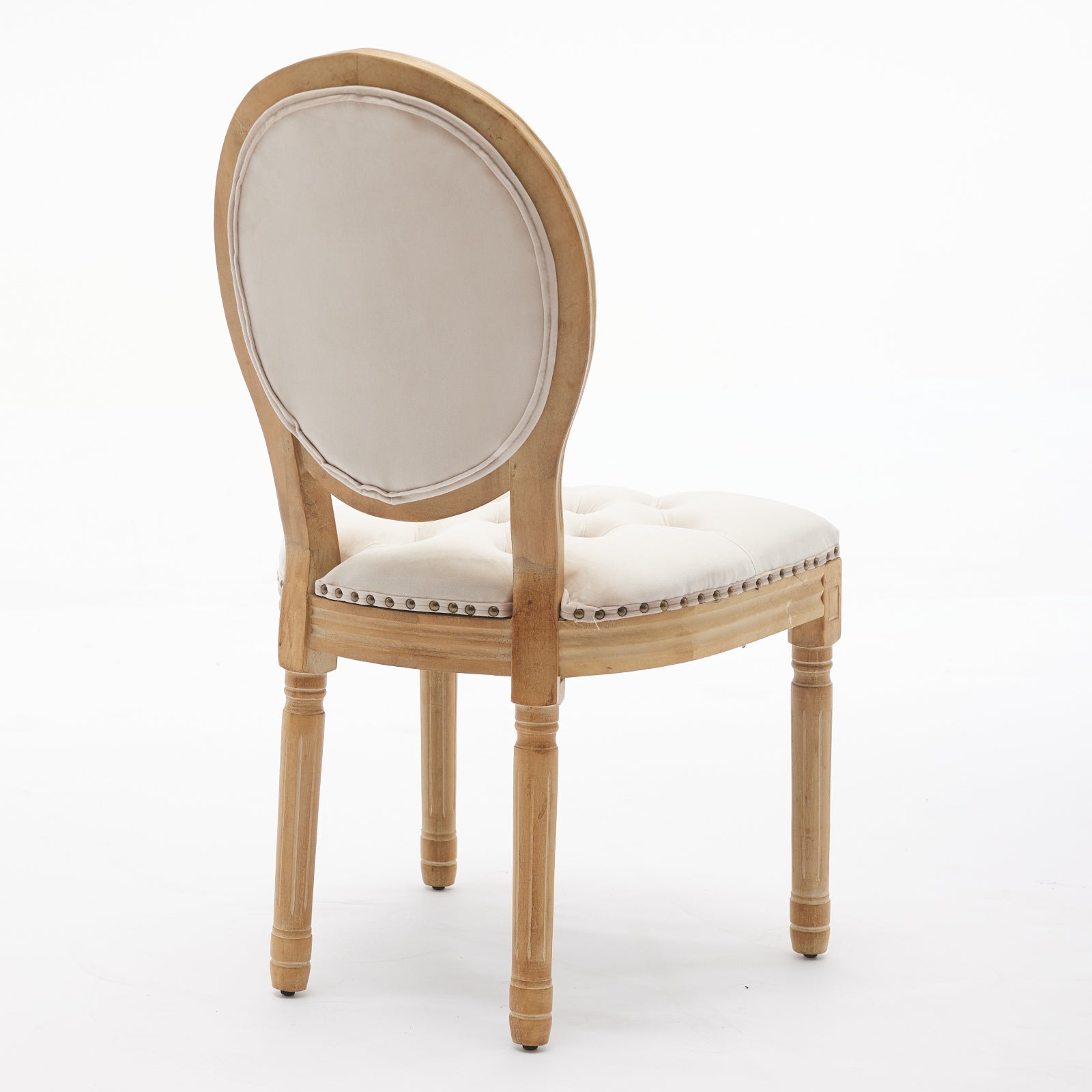 French country accent chair with light beige upholstered seat and oval back