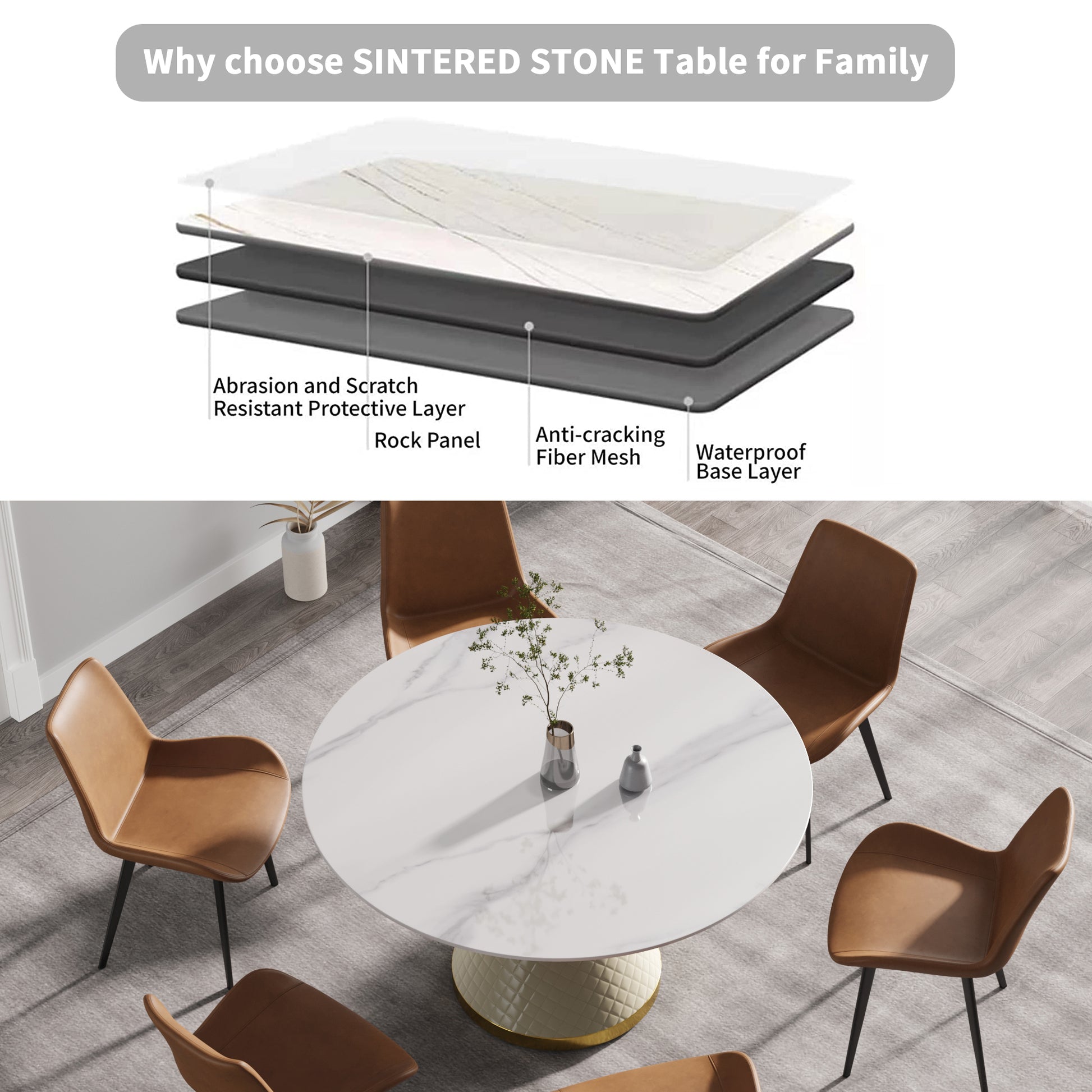 Diagram of sintered stone table construction