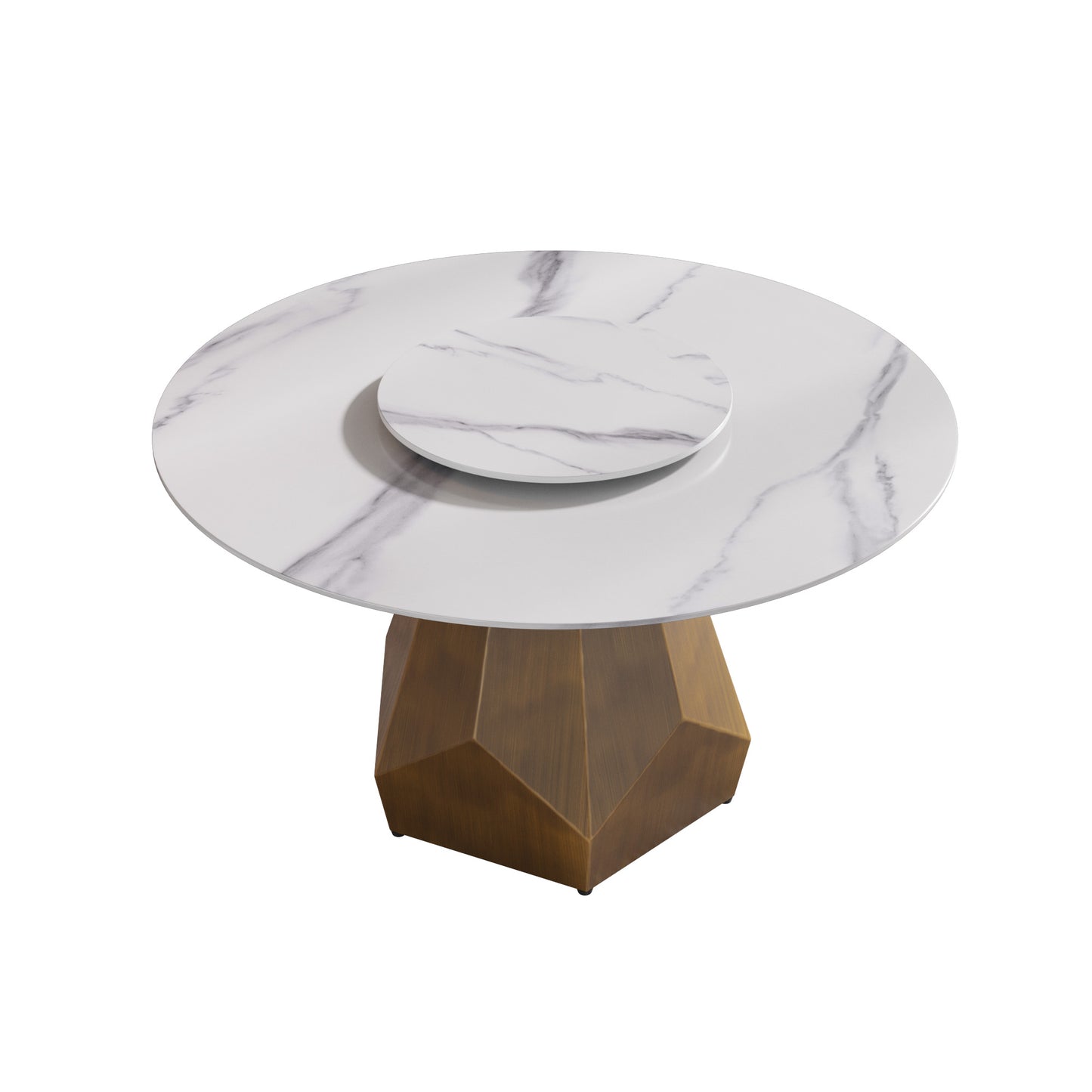 Modern marble top coffee table with faceted bronze base