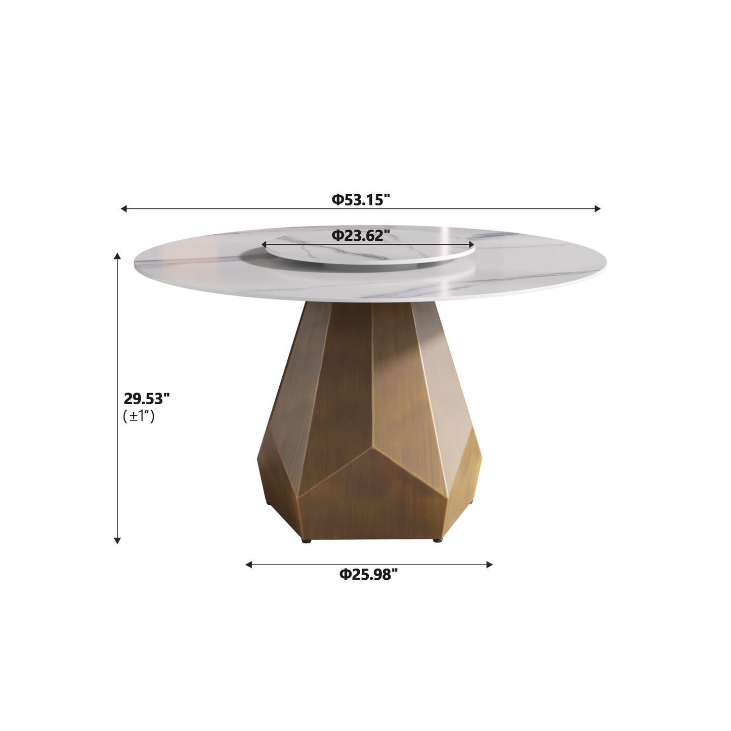 Modern marble dining table with geometric bronze base