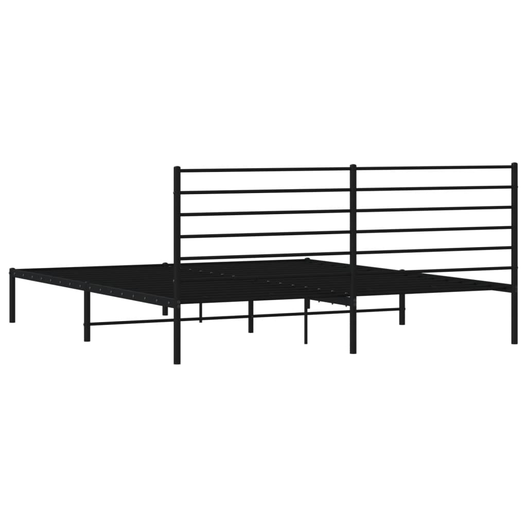 Black metal twin bed frame with slatted support and vertical headboard design