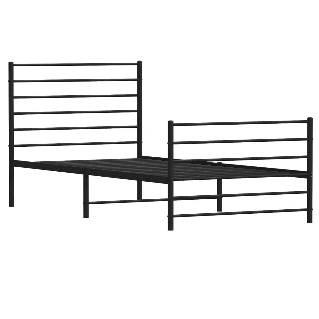 Black metal twin bed frame with minimalist horizontal slats