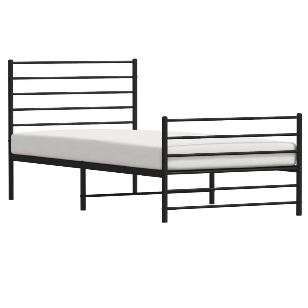 Black metal platform bed frame with horizontal slats