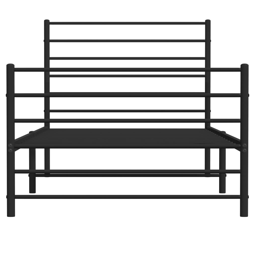 Black metal twin bed frame with mattress
