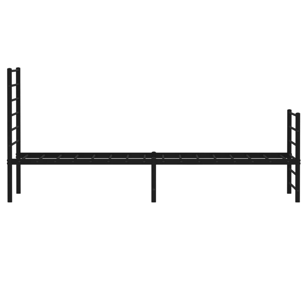 Black metal platform bed frame with horizontal slats