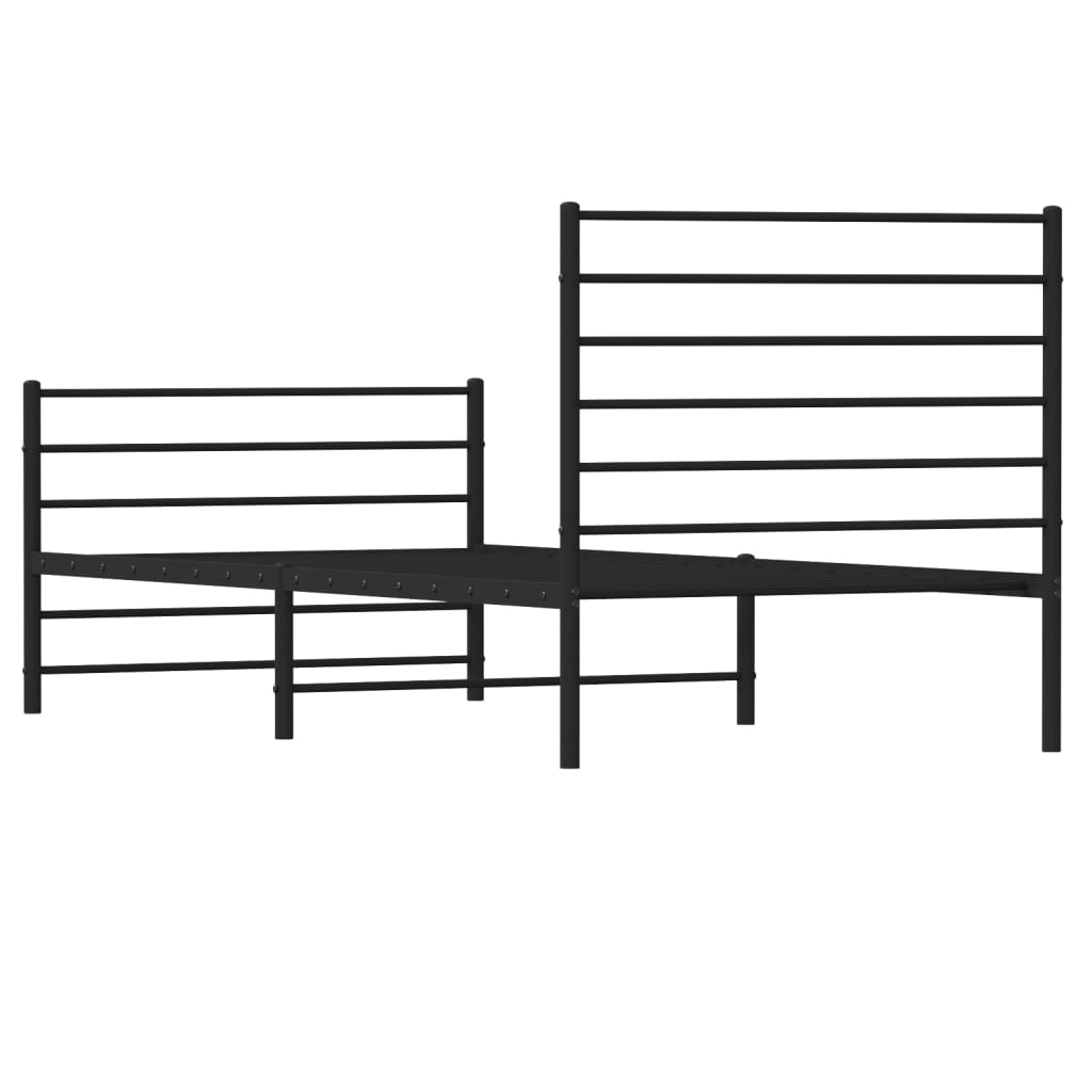 Black metal twin bed frame with ladderstyle headboard and footboard