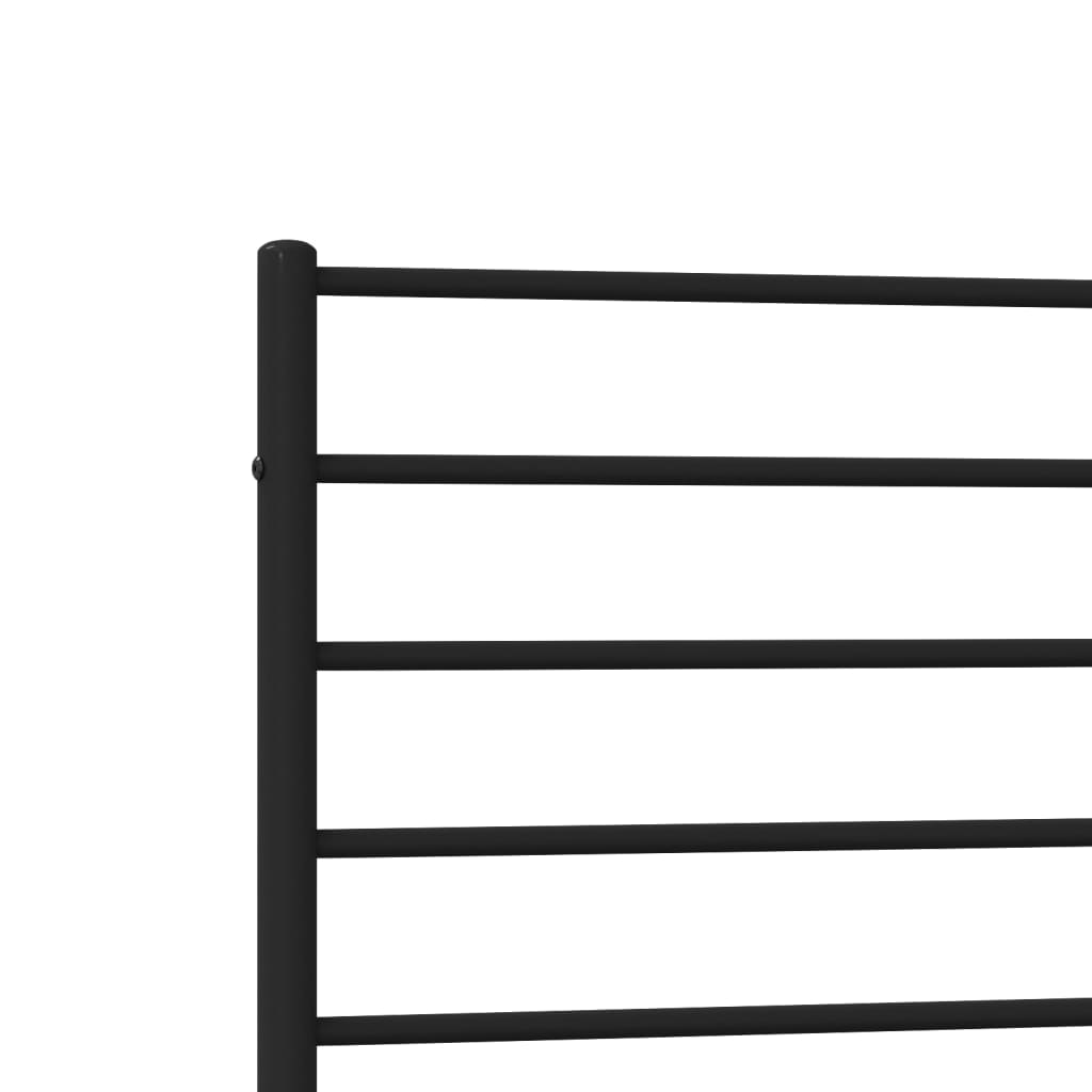 Black metal platform bed frame with slatted headboard