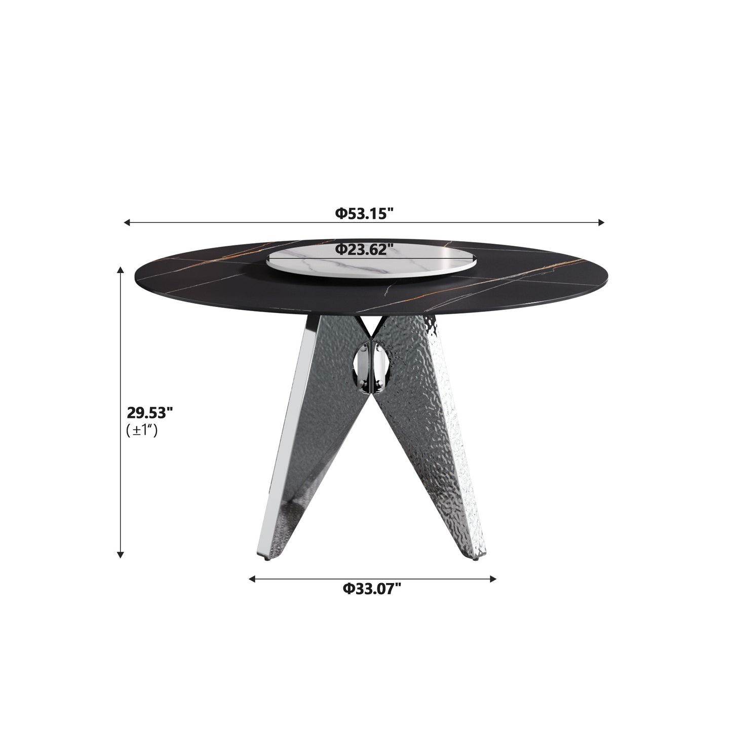 Black marble top round coffee table with gold veining and chrome base
