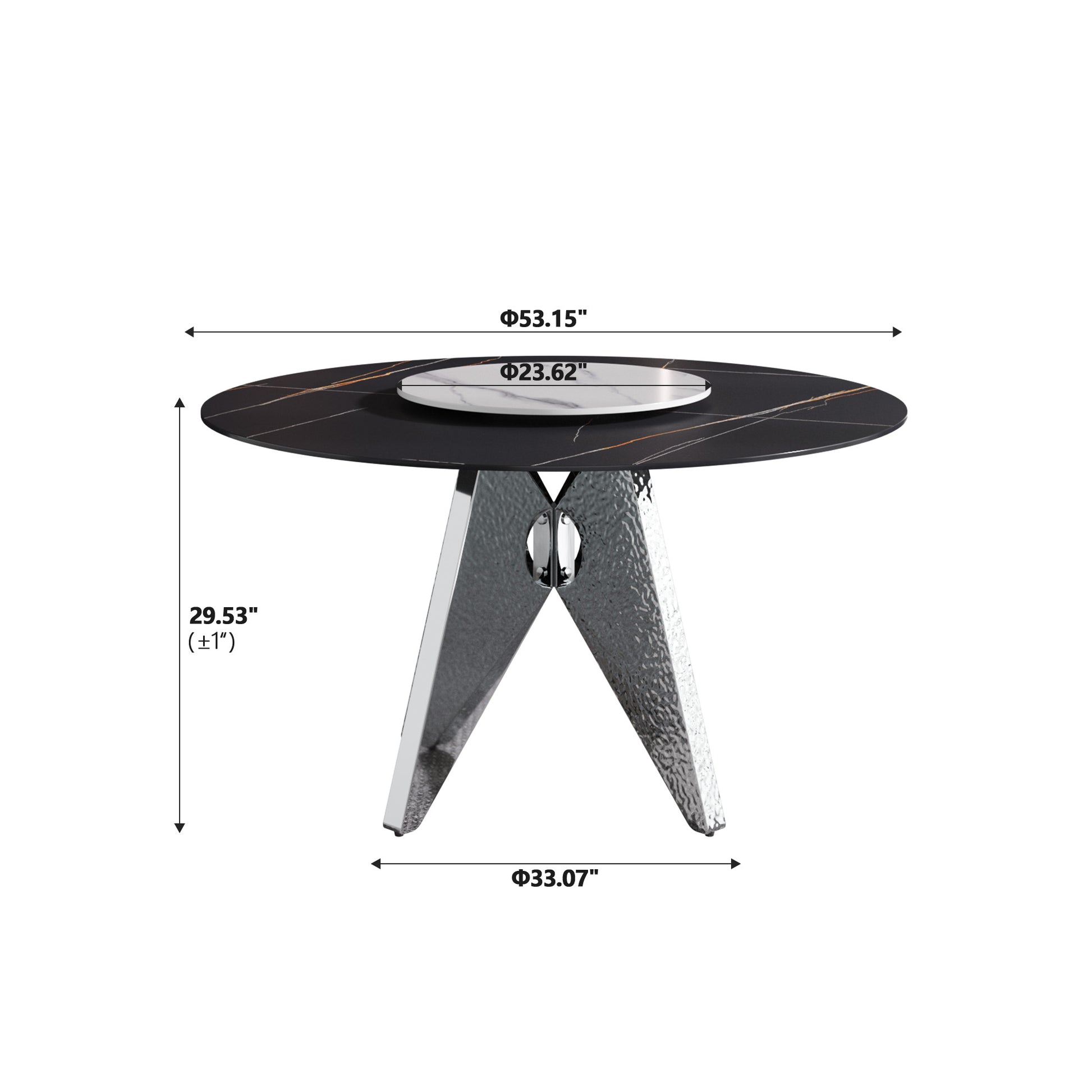 Black marble top round coffee table with gold veining and chrome base