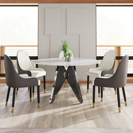 Modern dining chairs in charcoal gray and cream