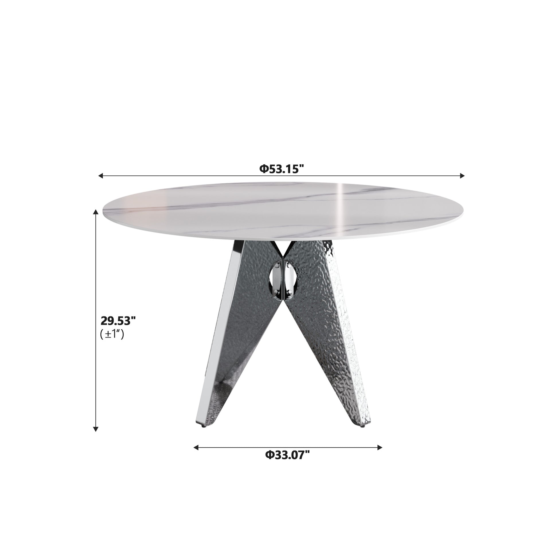 Round marble top coffee table with a textured metallic base
