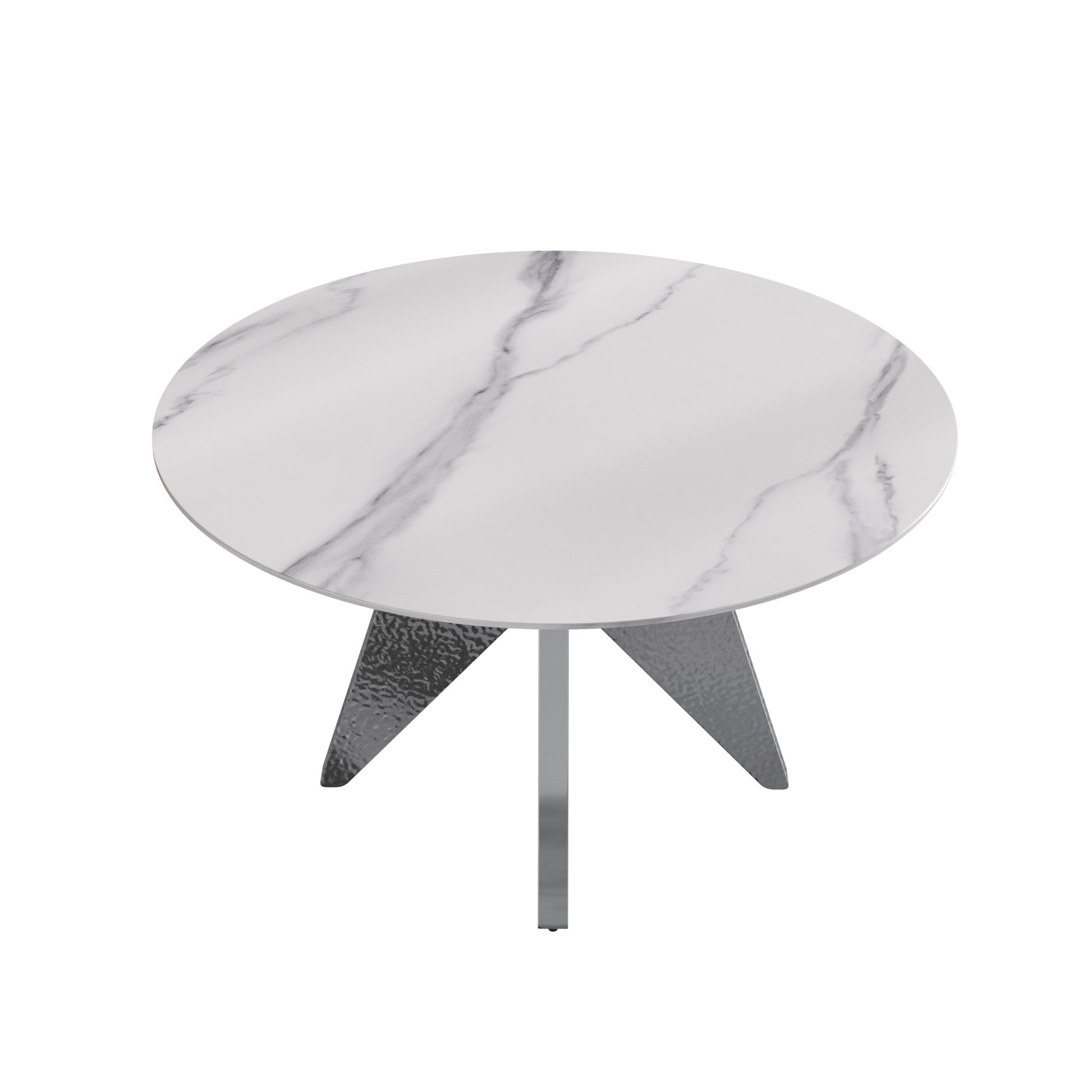 Round marble effect coffee table with hammered metal legs