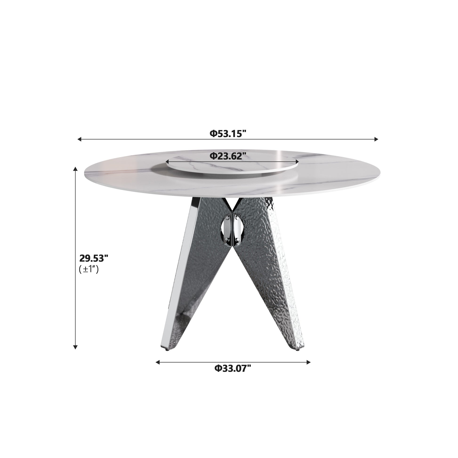 Modern marble top round dining table with textured metal legs