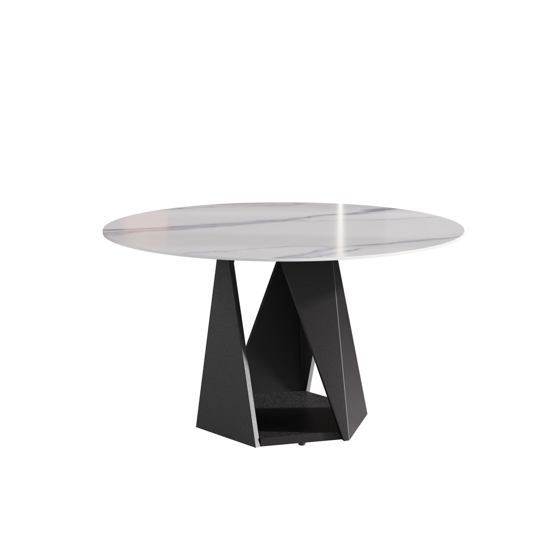 Modern round marble coffee table with abstract black metal base