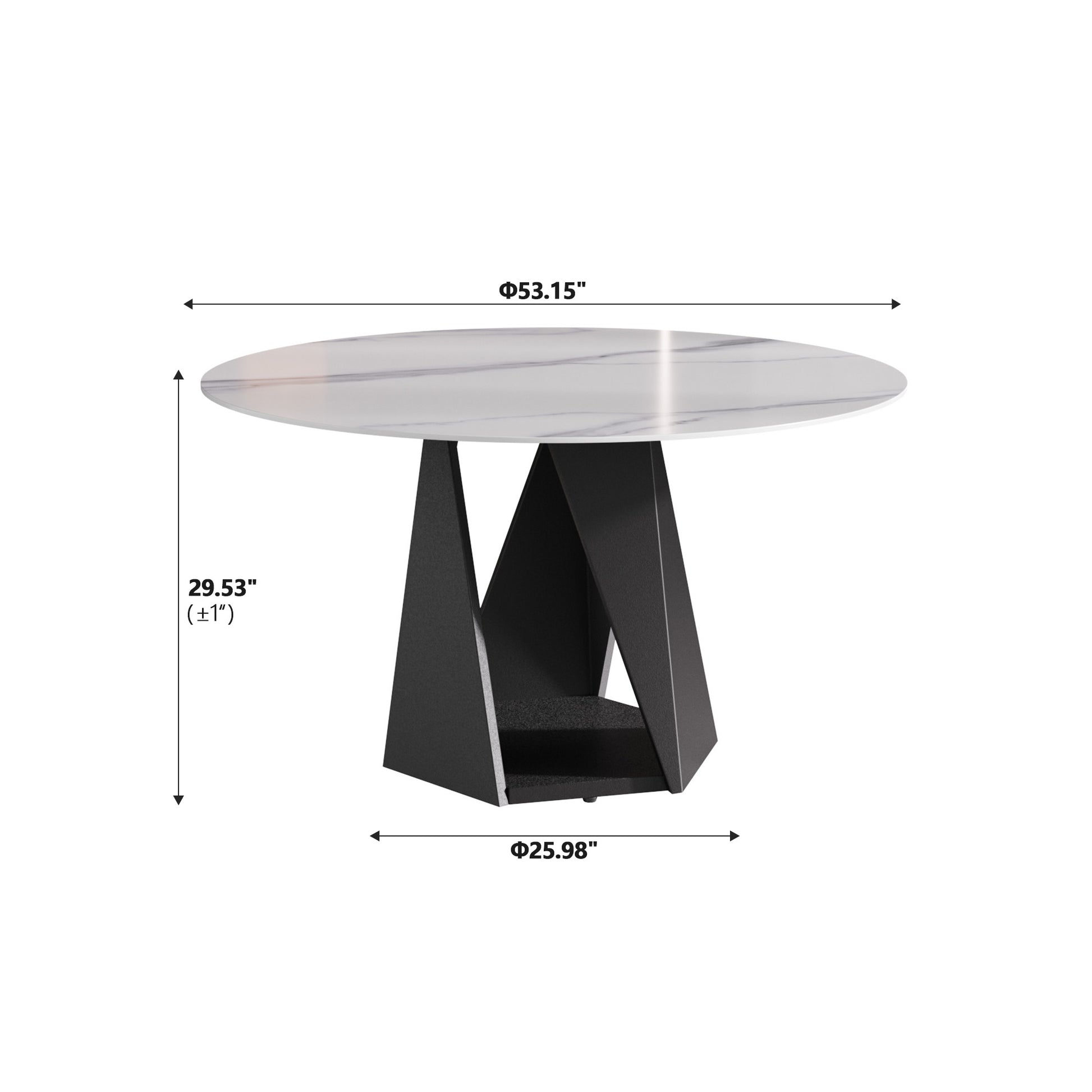Marble top dining table with geometric black metal base