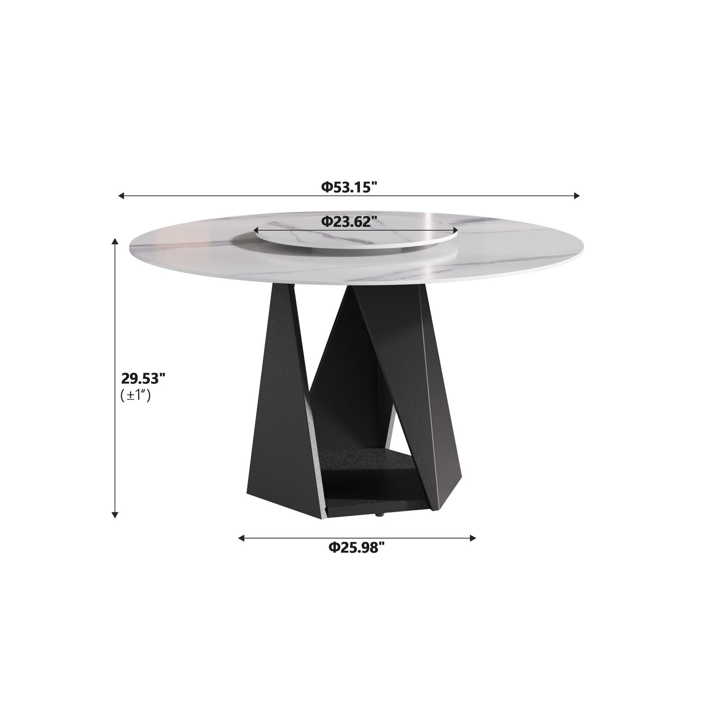 Round marblelook top dining table with angular black metal base