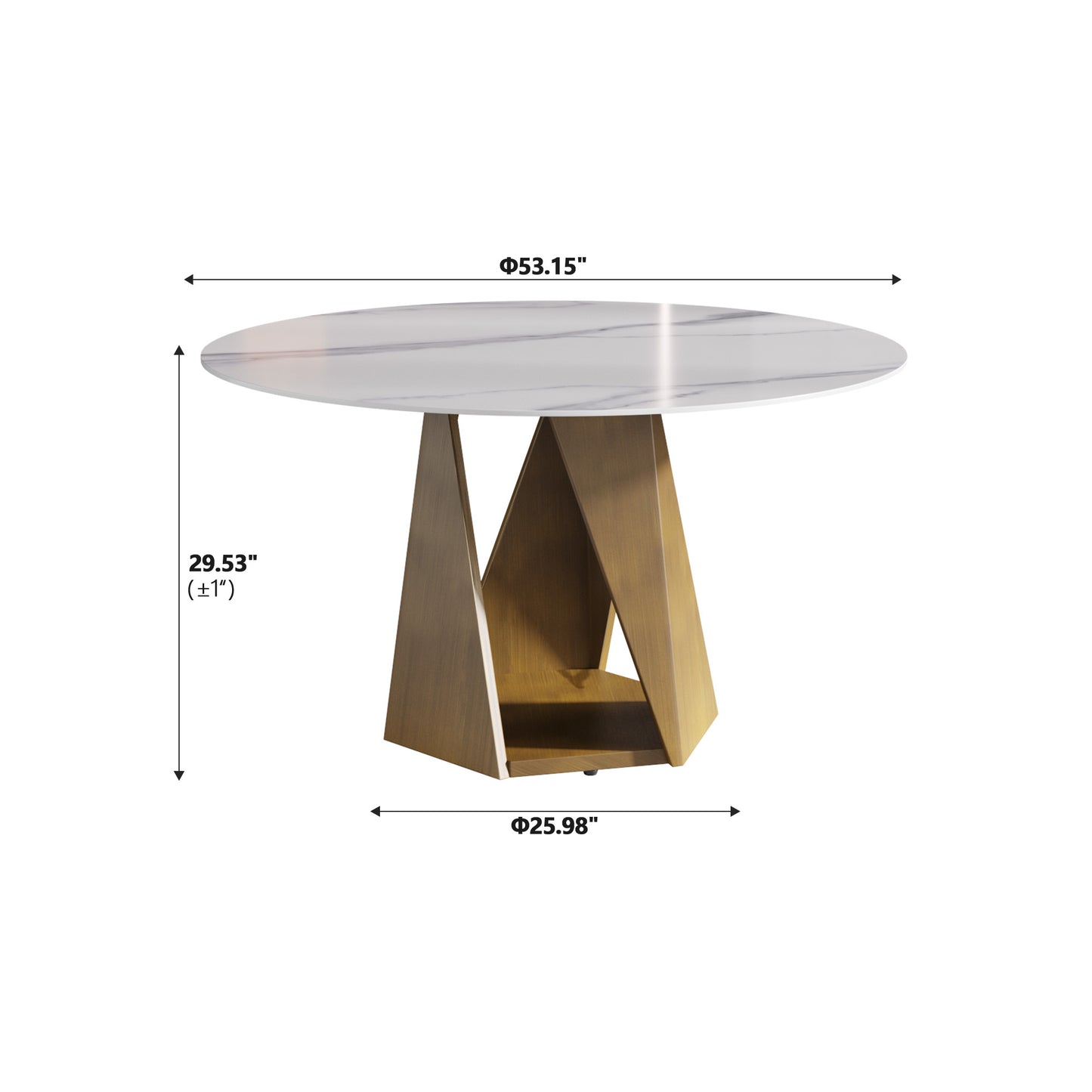 Marble top dining table with gold geometric base