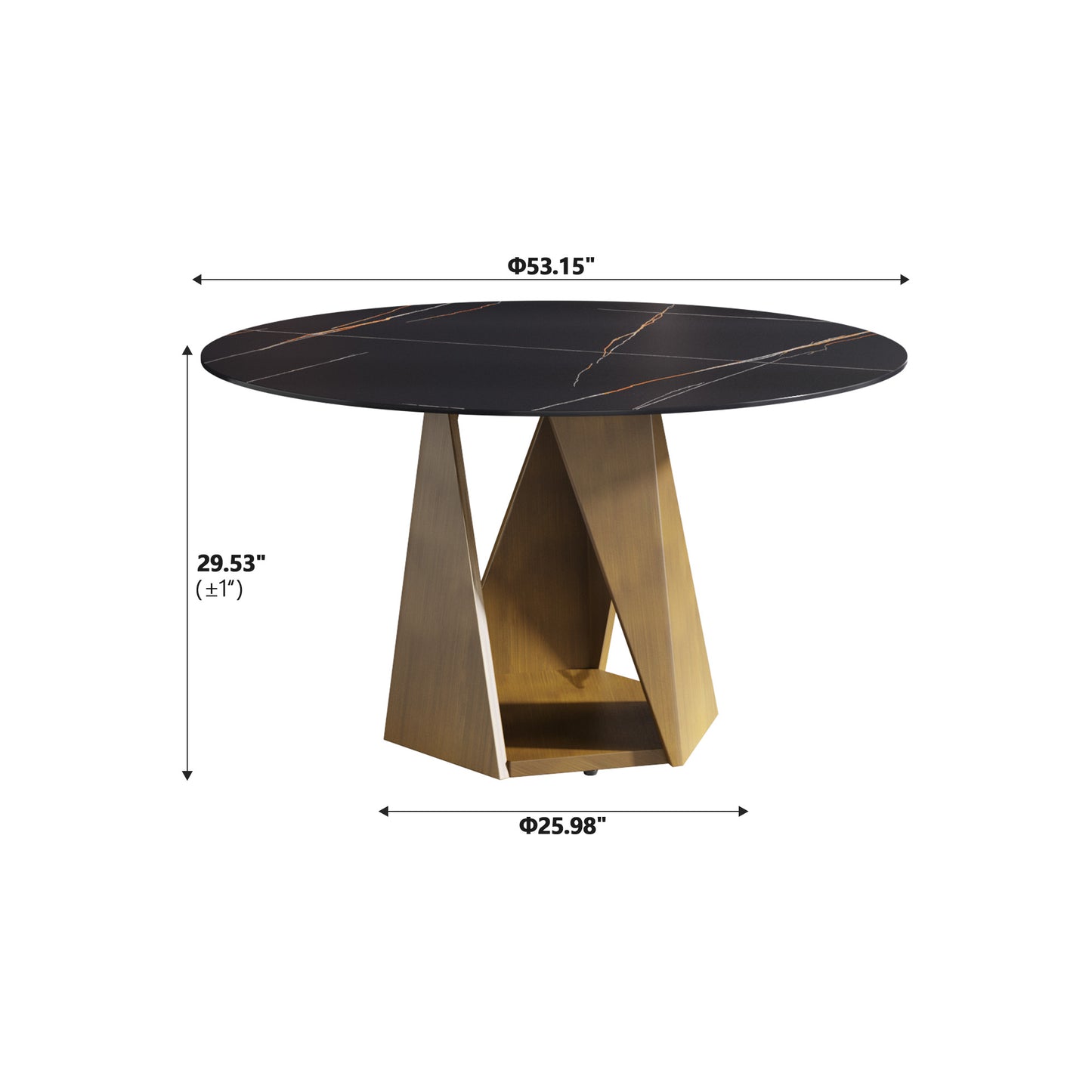 Black marble top round dining table with gold geometric base