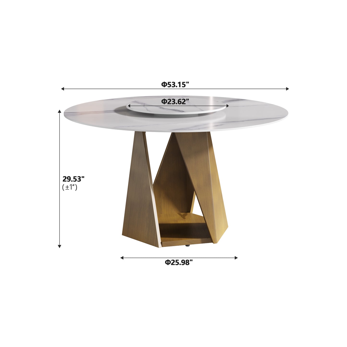 Modern marble top dining table with a geometric gold base
