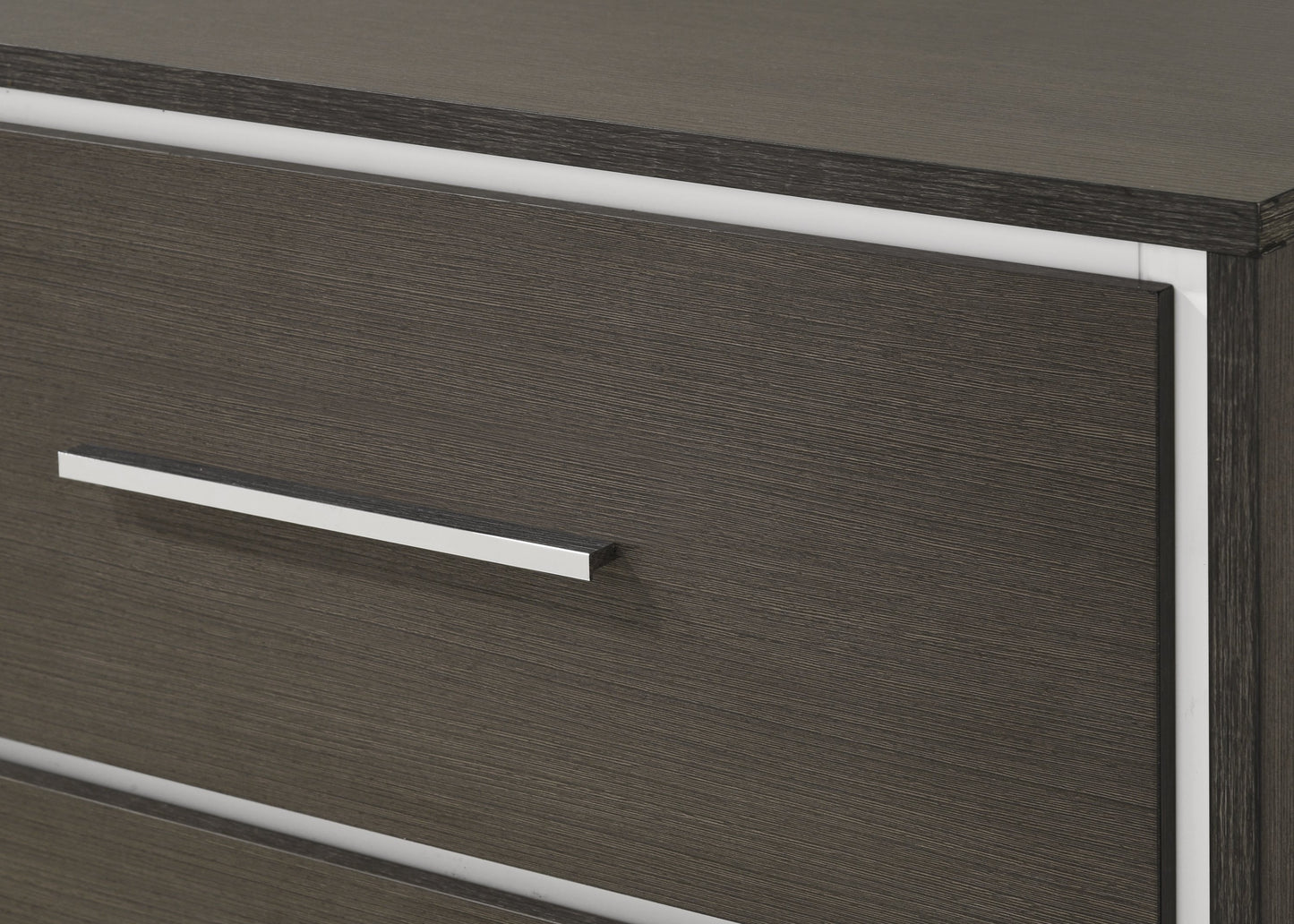 Dark oak finish dresser drawer with brushed nickel handle