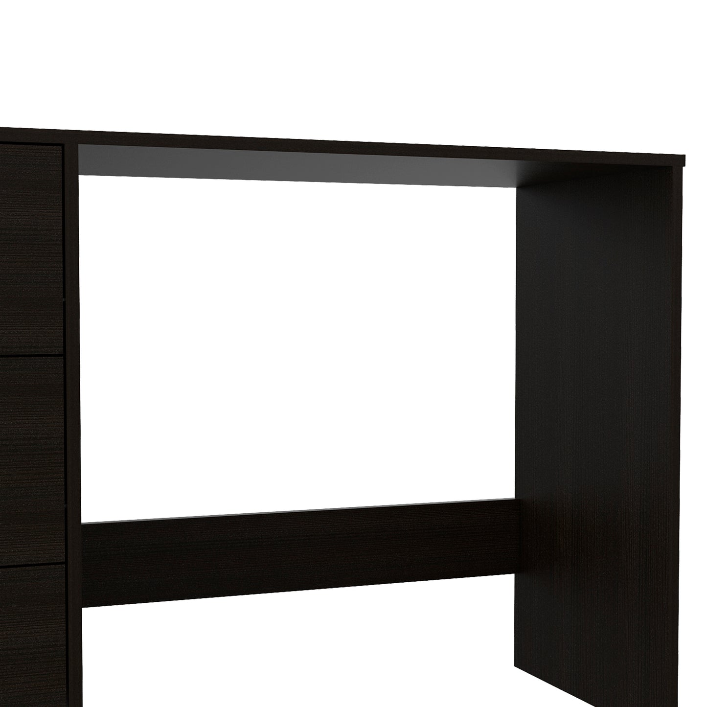 Dark wood veneer desk with drawer fronts