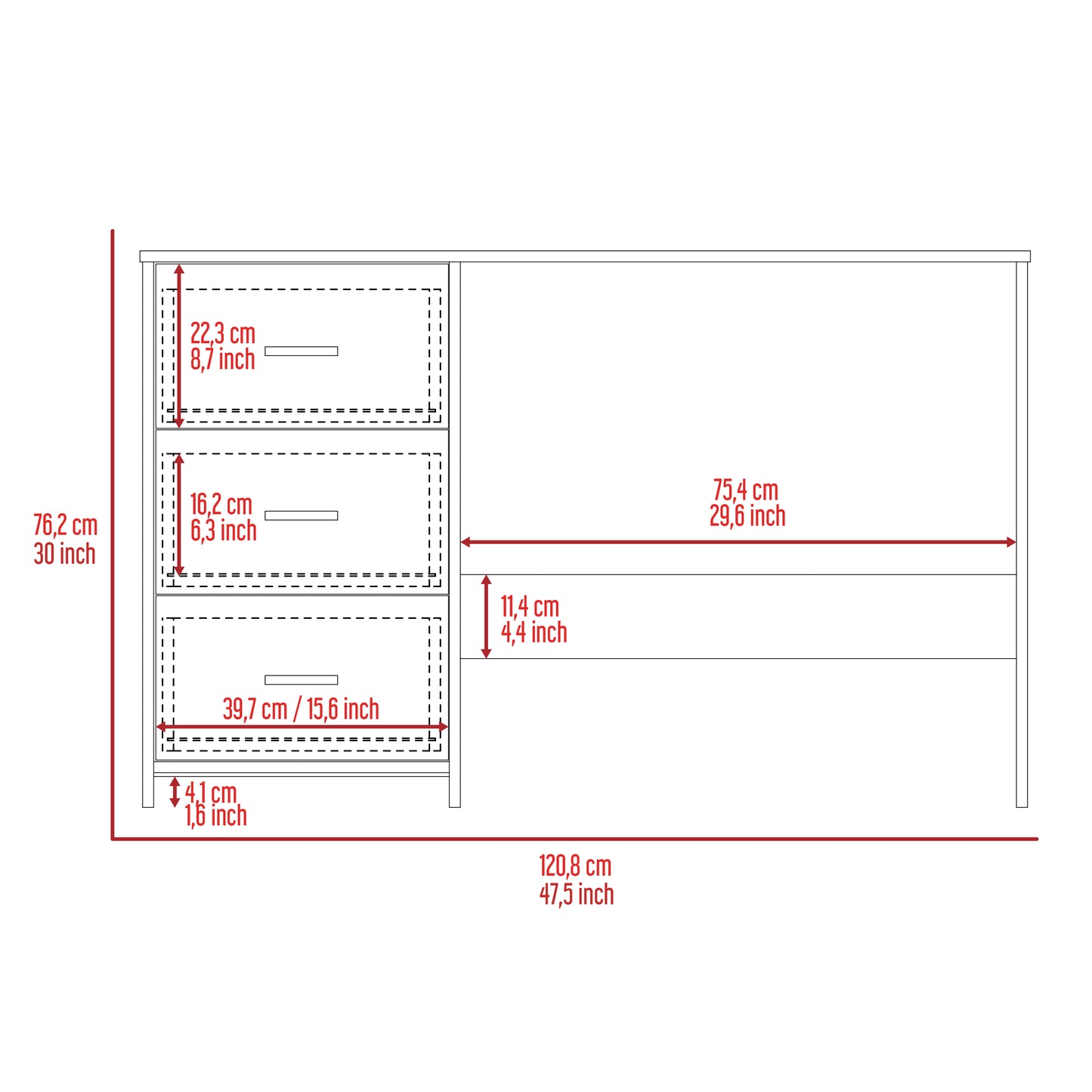 Desk dimensions  cm height