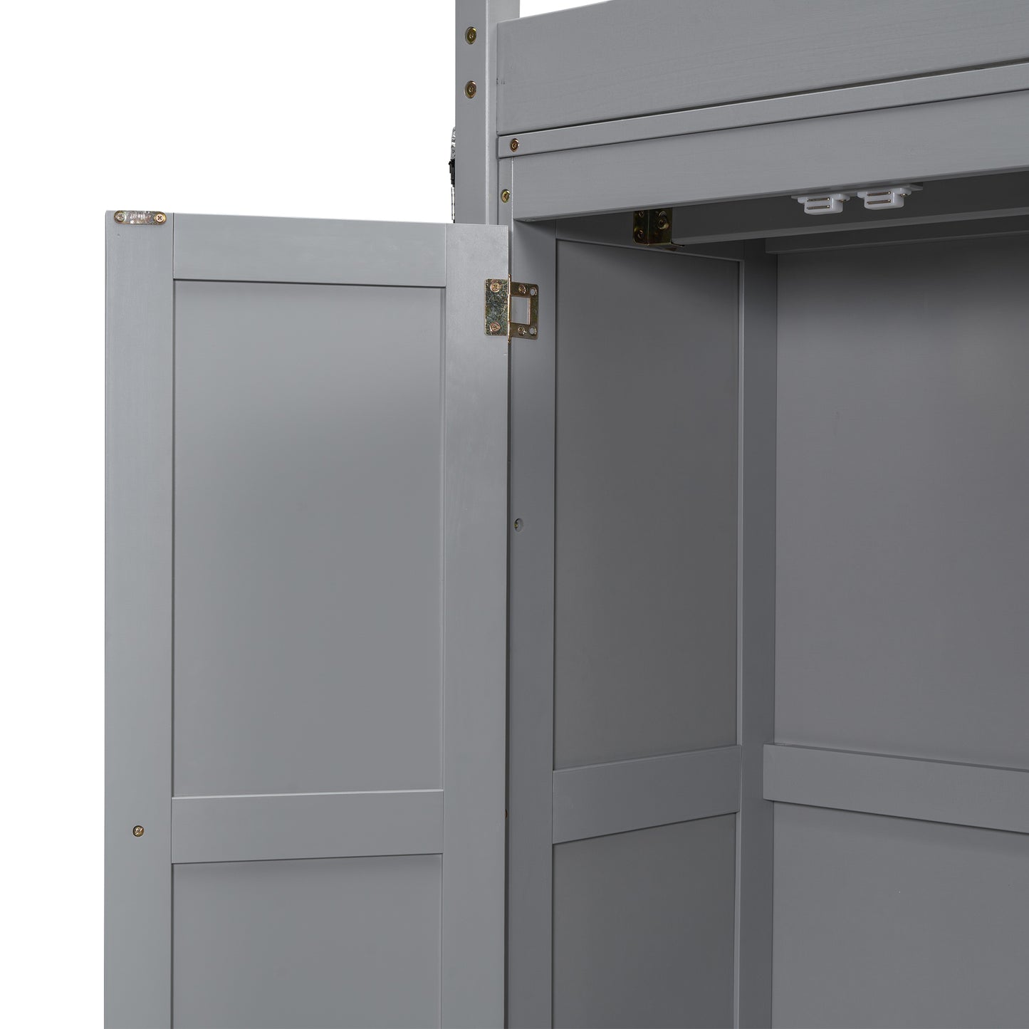 Gray wooden closet door hinge