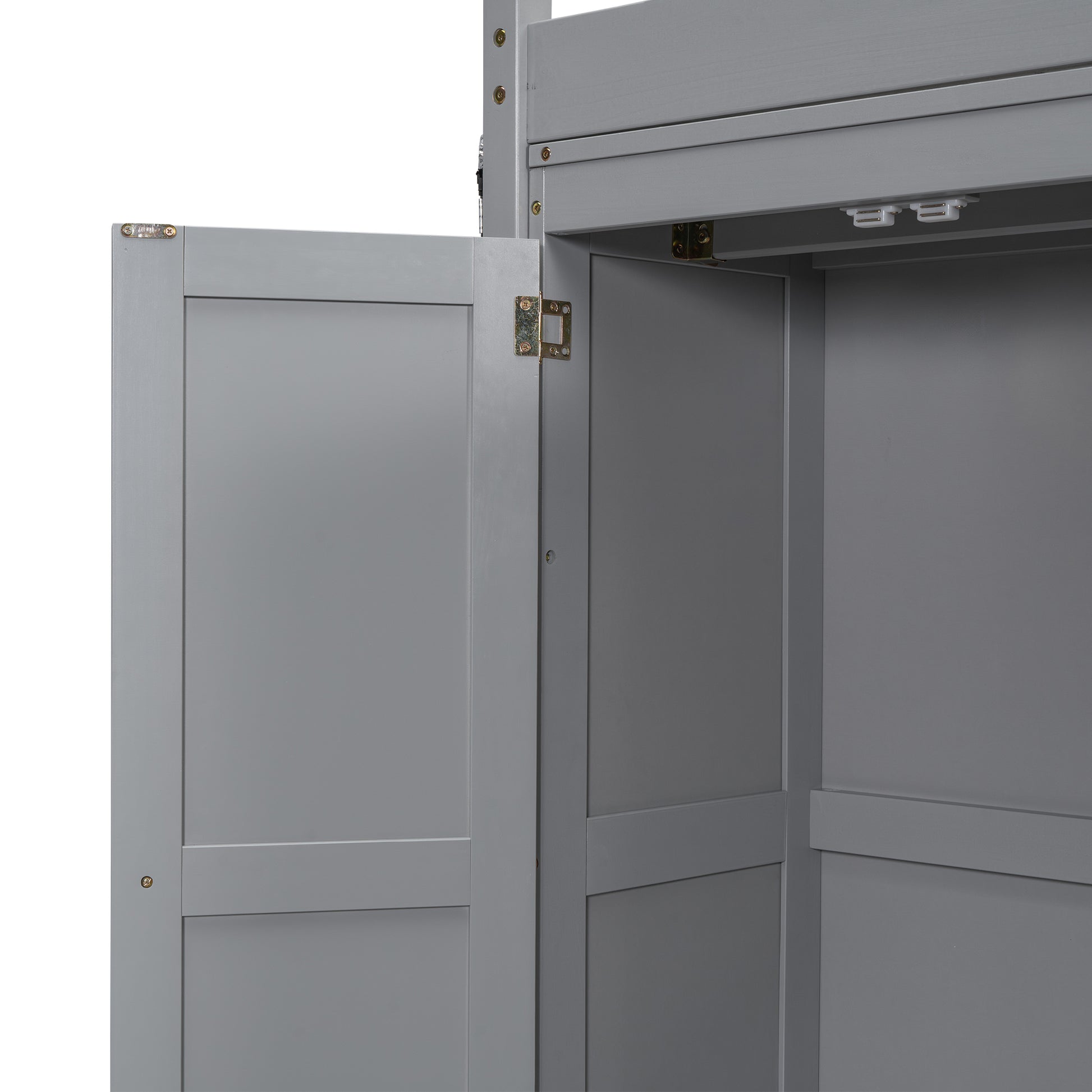 Gray wooden closet door hinge