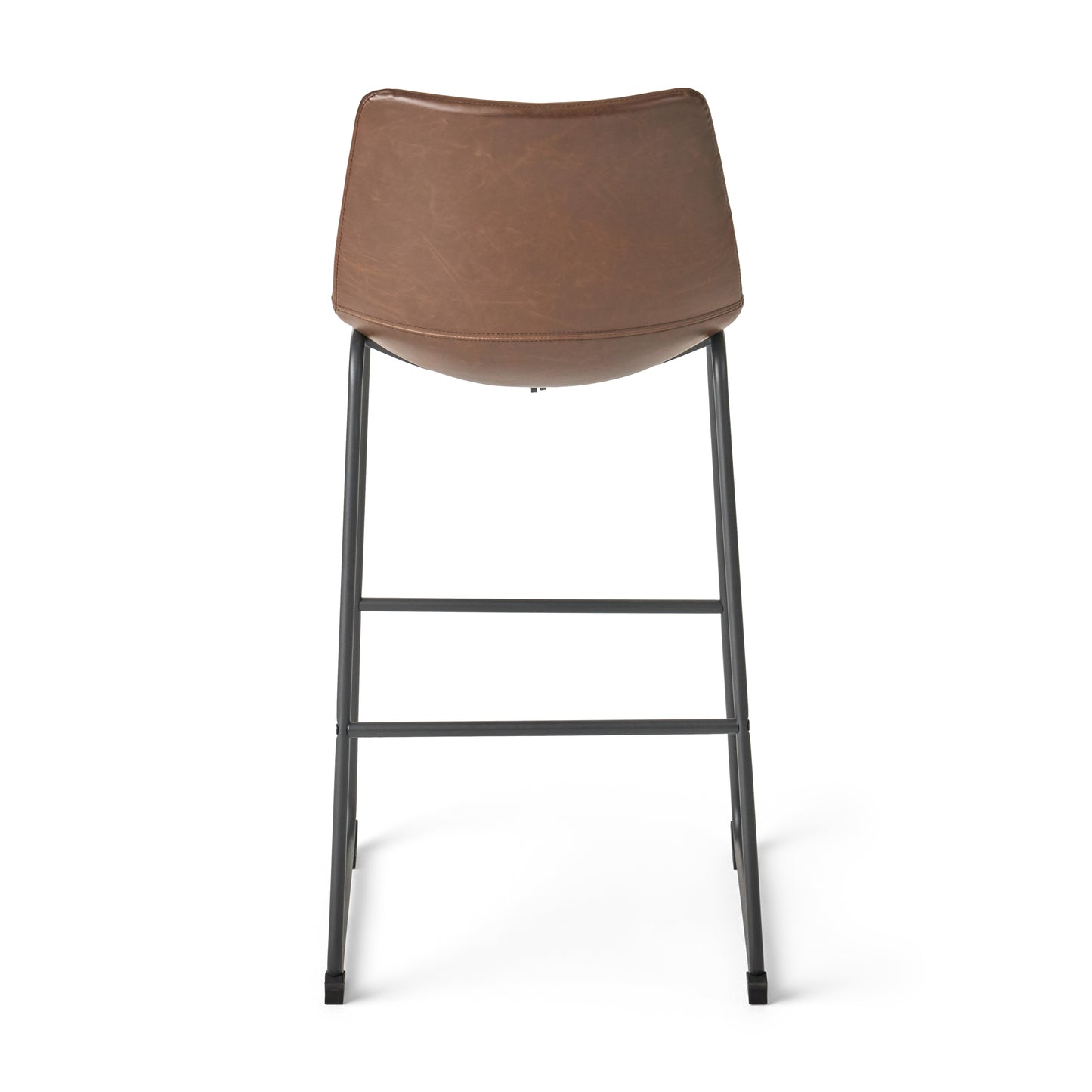 Brown faux leather bar stool with black metal legs