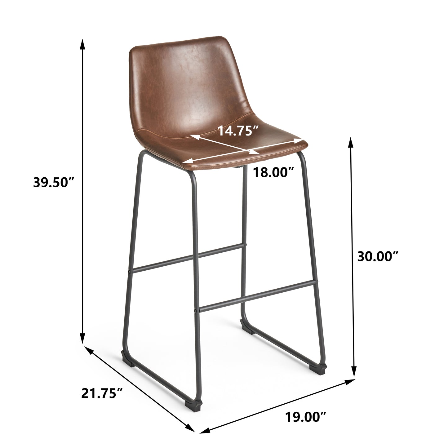 Brown faux leather bar stool with black metal legs