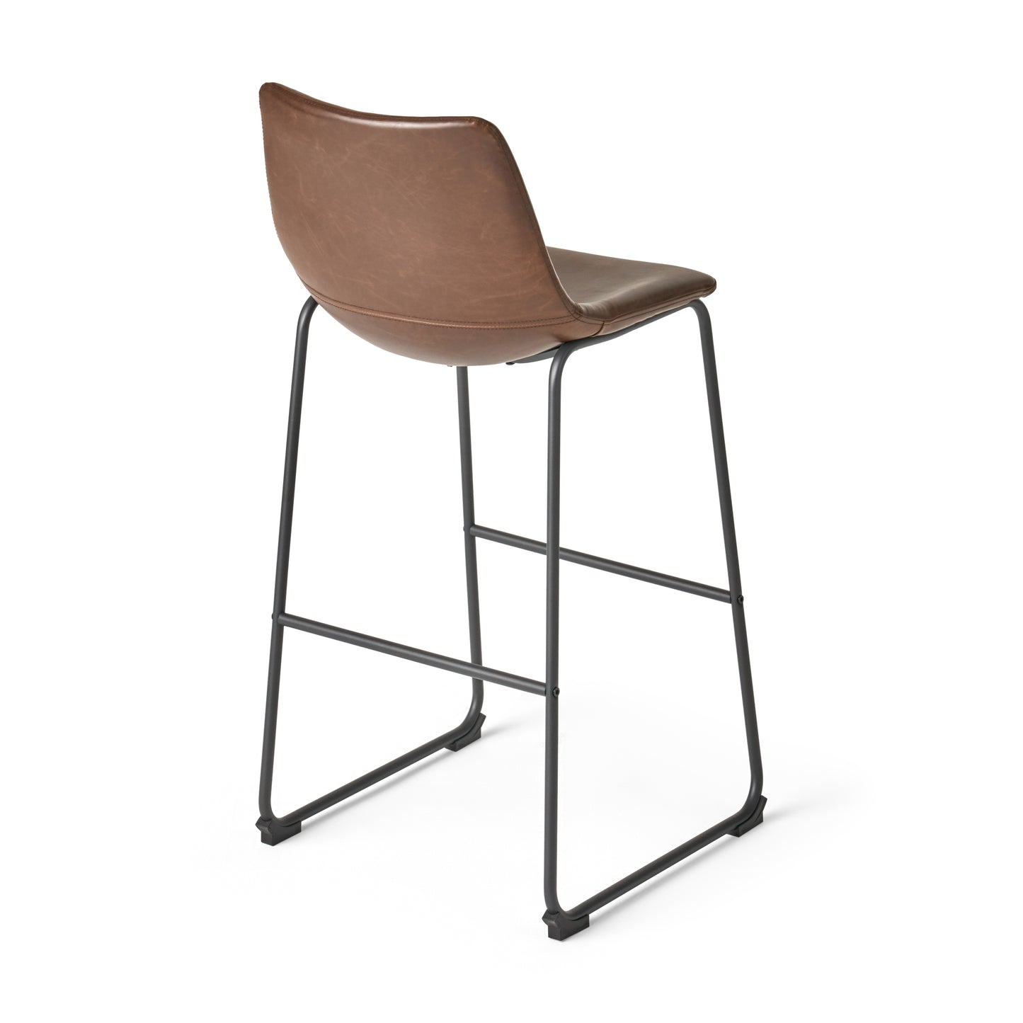 Brown leather bar stool with black metal legs