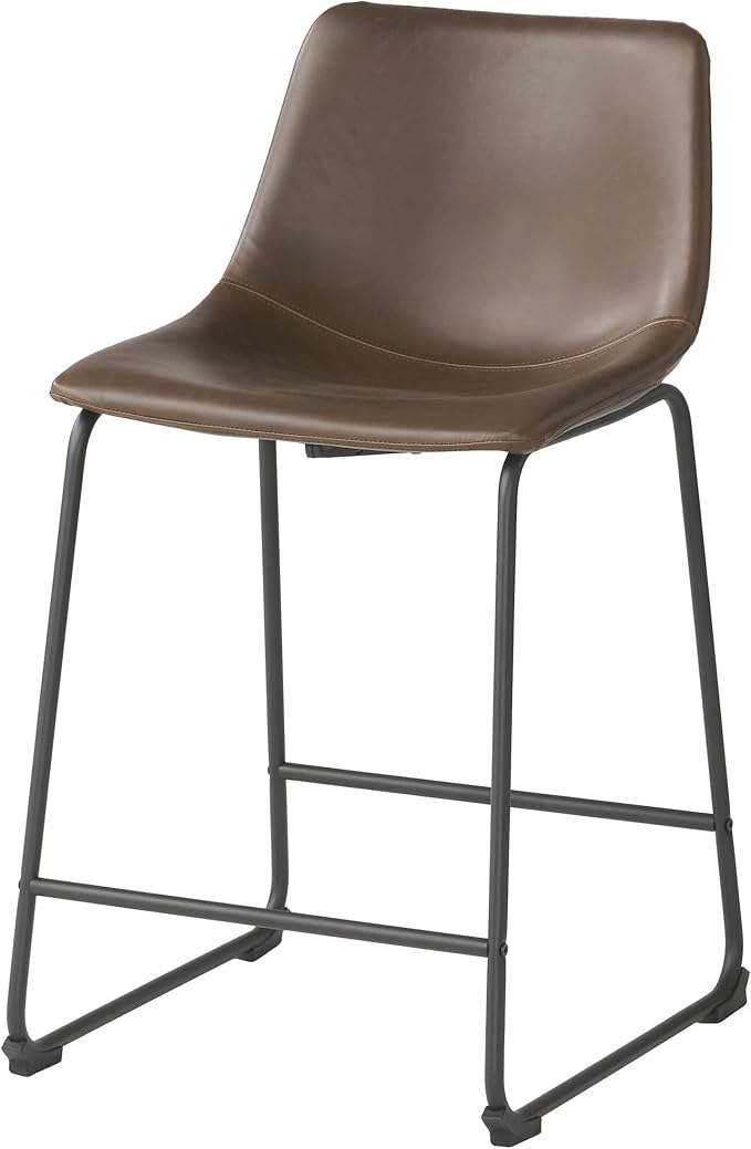 Brown faux leather bar stool with black metal legs