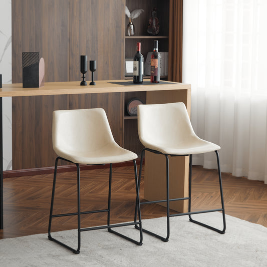 Cream faux leather bar stool with black metal legs