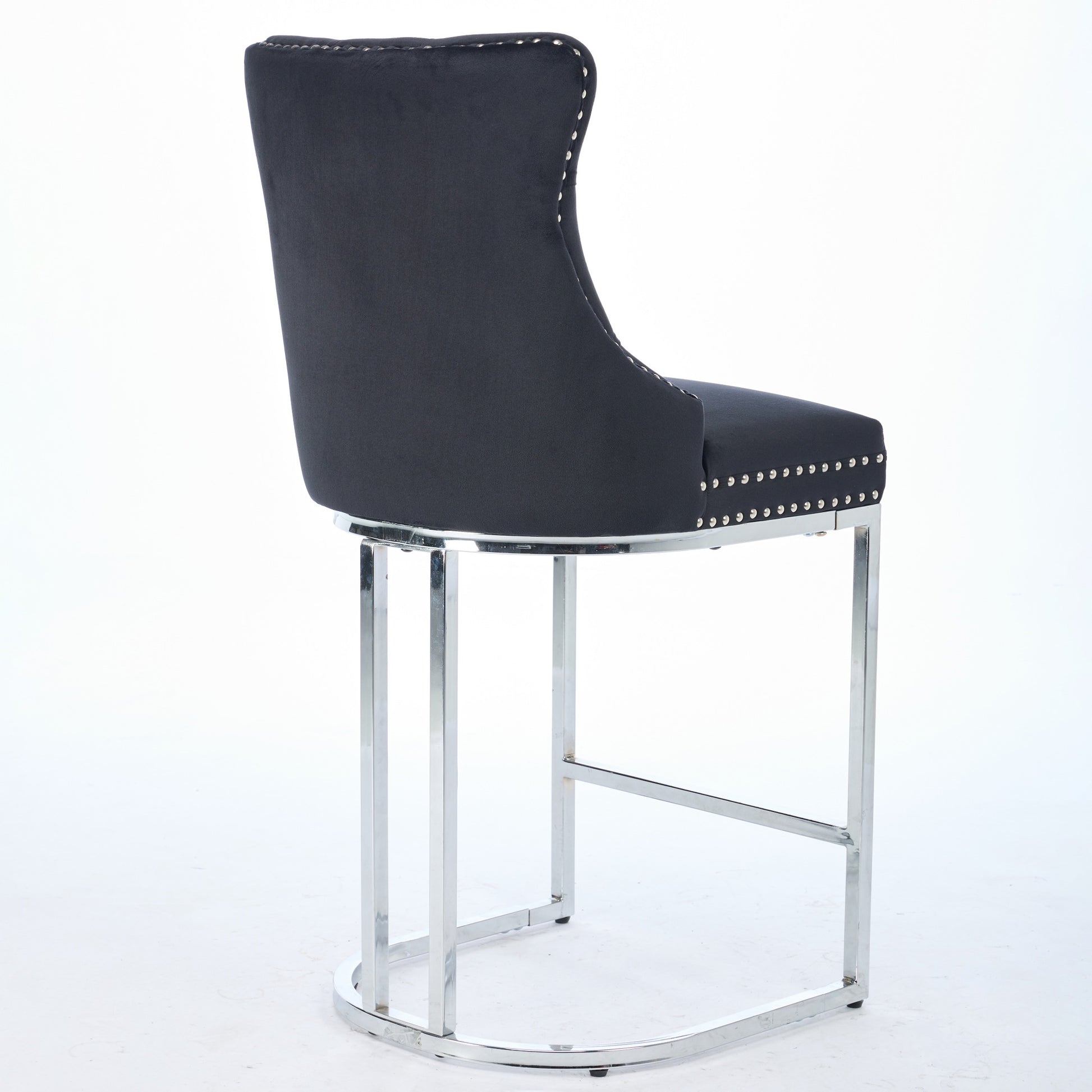 Black velvet bar stool with silver studding and chrome base