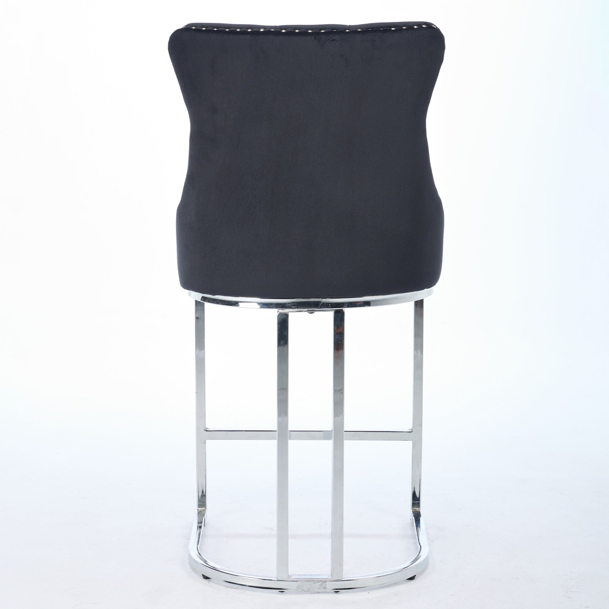 Black velvet tufted bar stool with chrome base