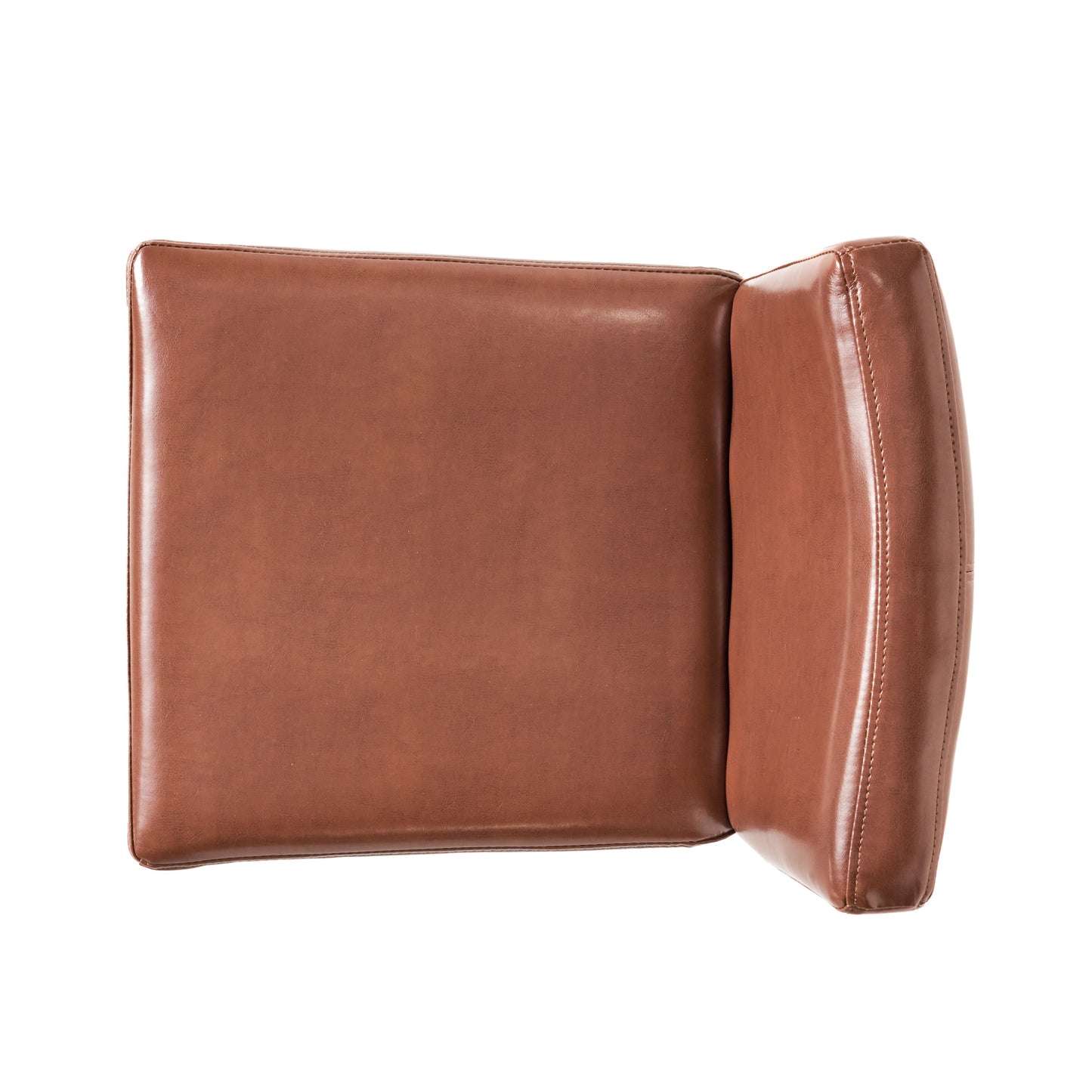 Brown leather armchair cushion with stitched detailing and a curved backrest
