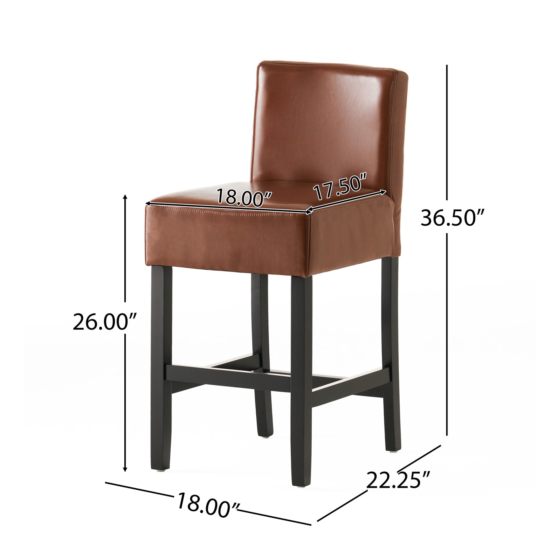 Brown faux leather bar stool with black legs