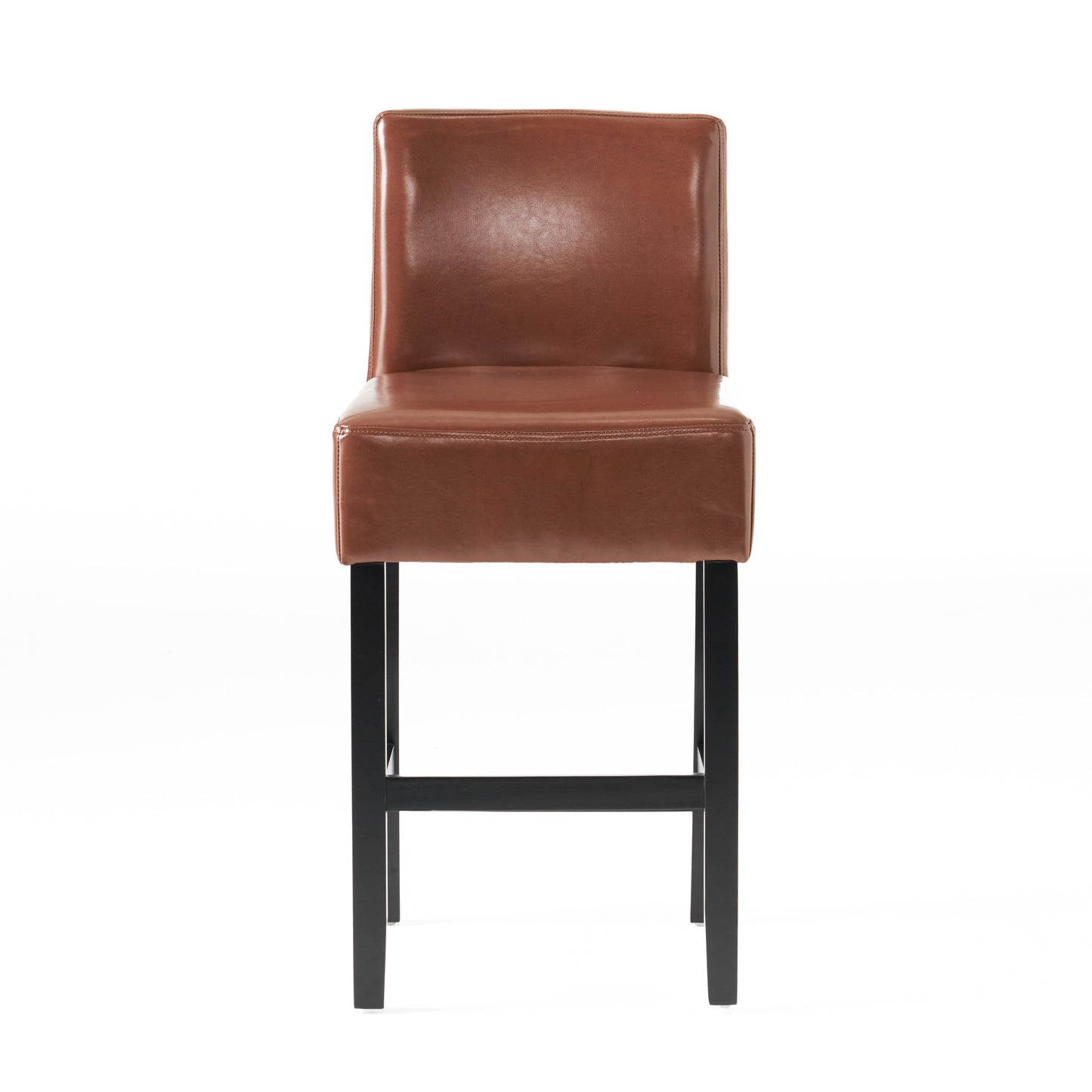 Brown faux leather bar stool with black wooden legs