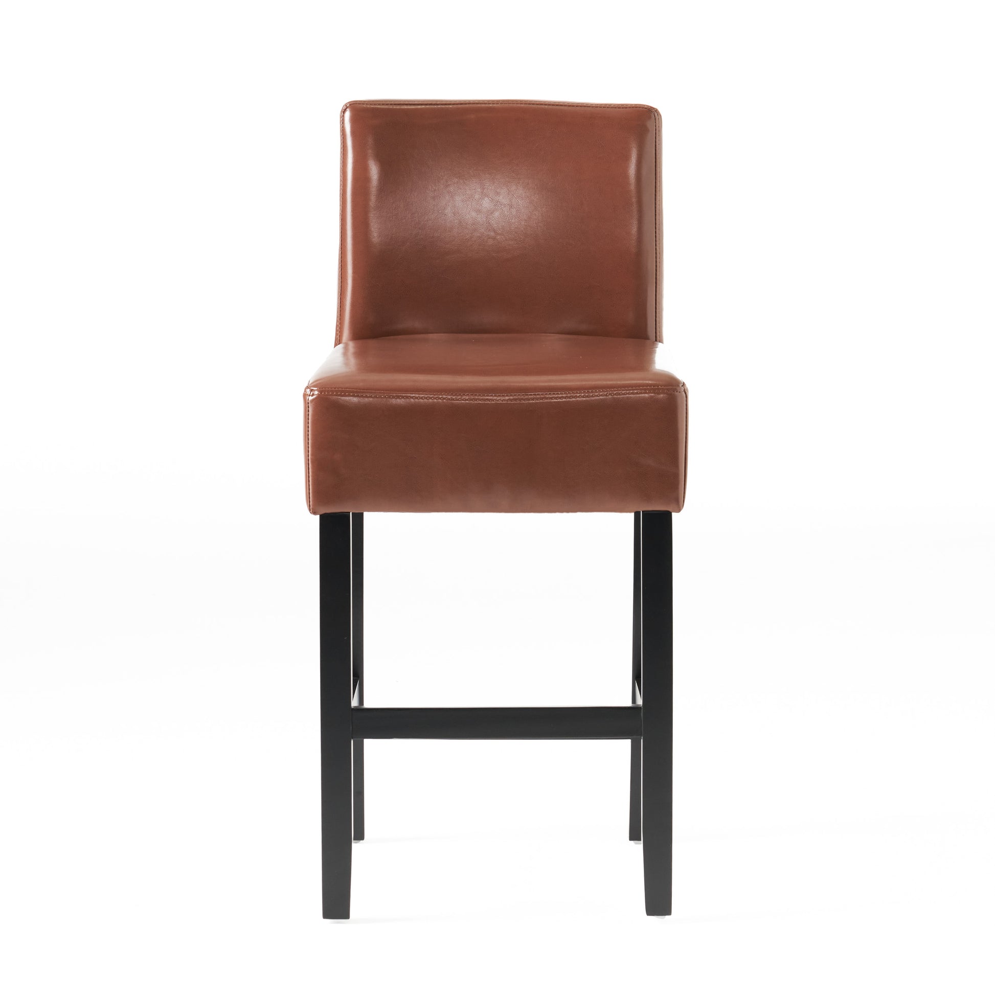 Brown faux leather bar stool with black wooden legs