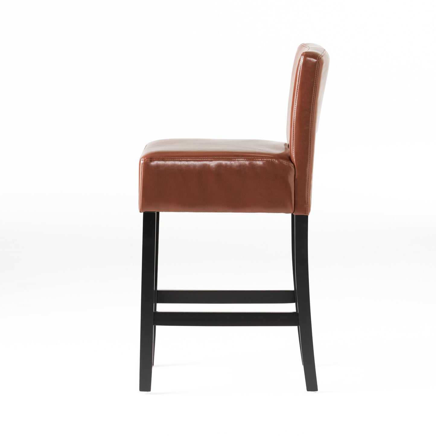 Brown leather bar stool with black wooden legs