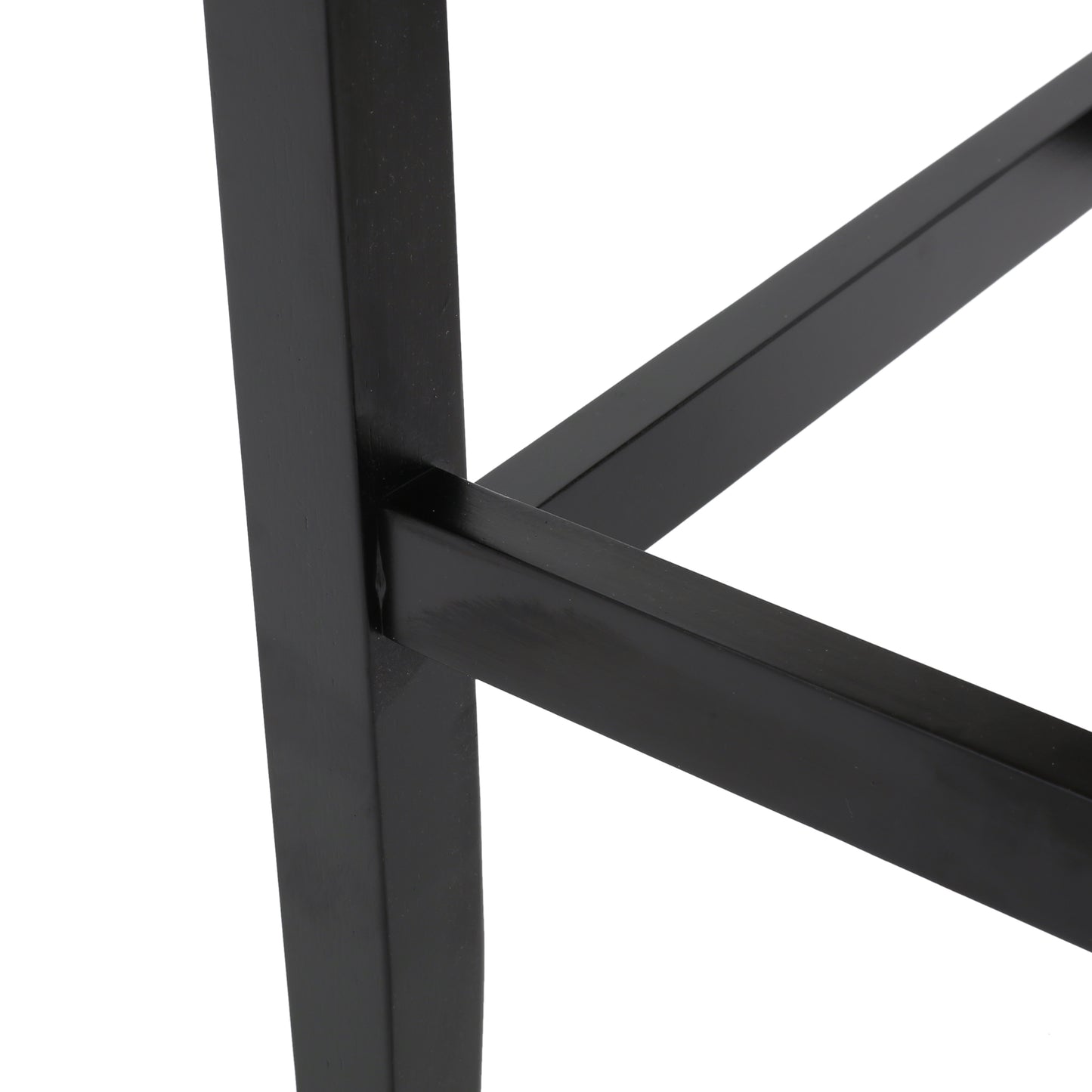 Black metal bar stool leg and stretcher detail