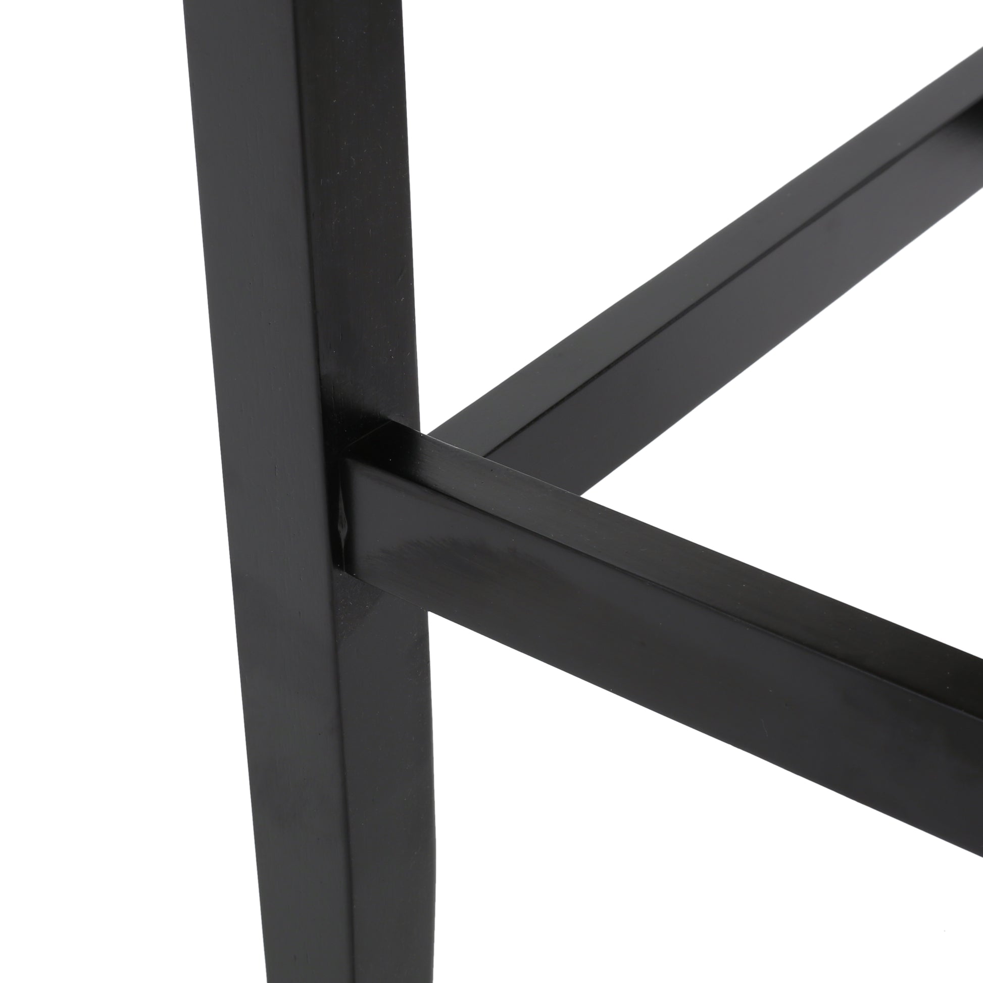 Black metal bar stool leg and stretcher detail