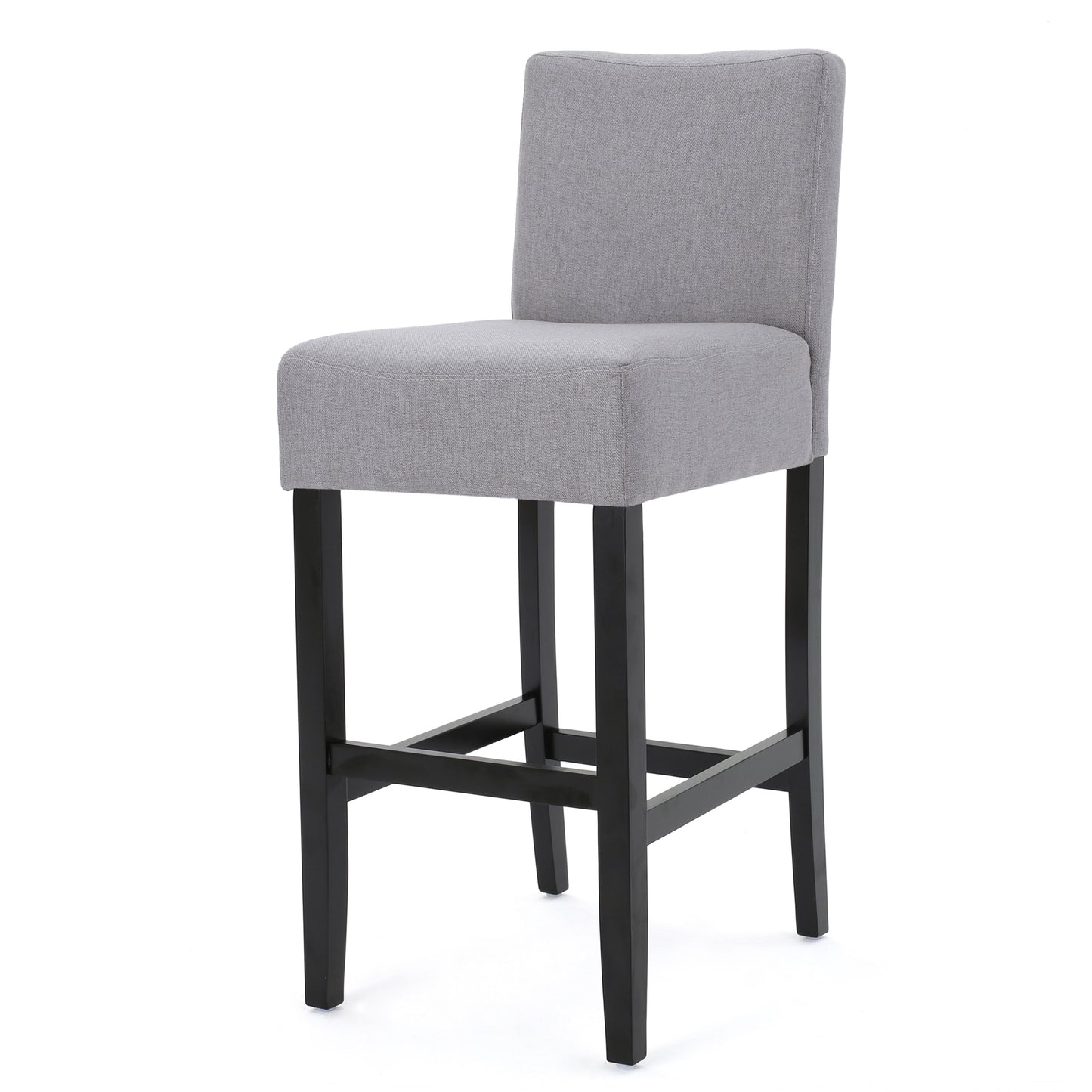 Grey upholstered bar stool with black wooden legs modern kitchen island seating