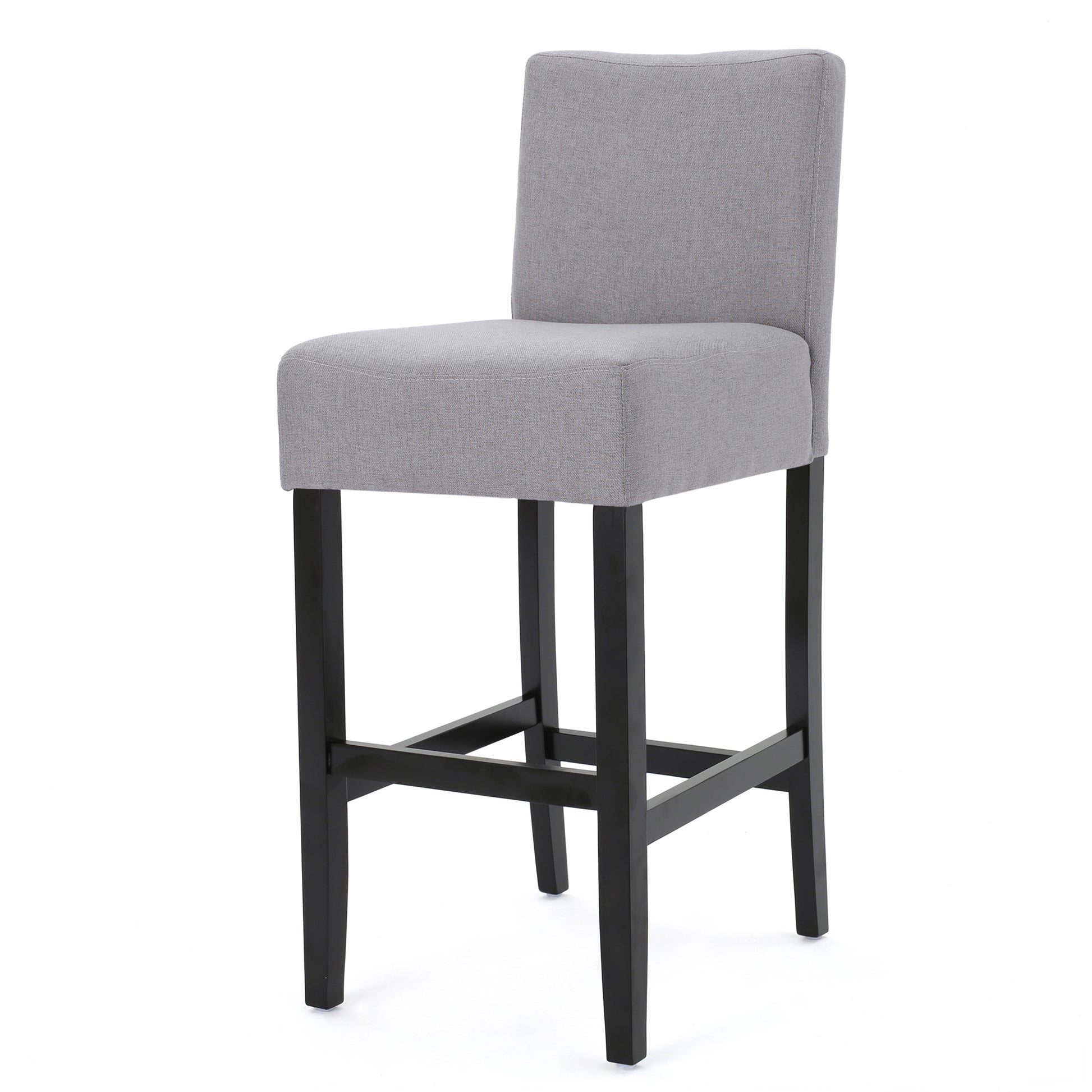 Grey upholstered bar stool with black wooden legs modern kitchen island seating