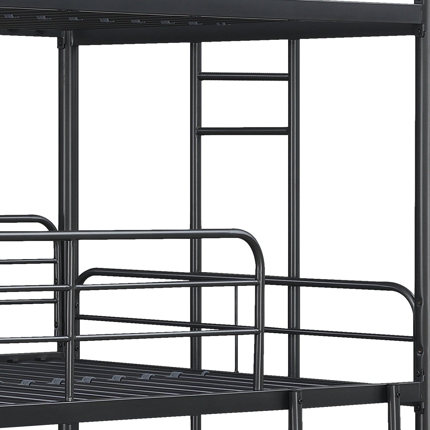 Black metal twin bunk bed frame with ladder
