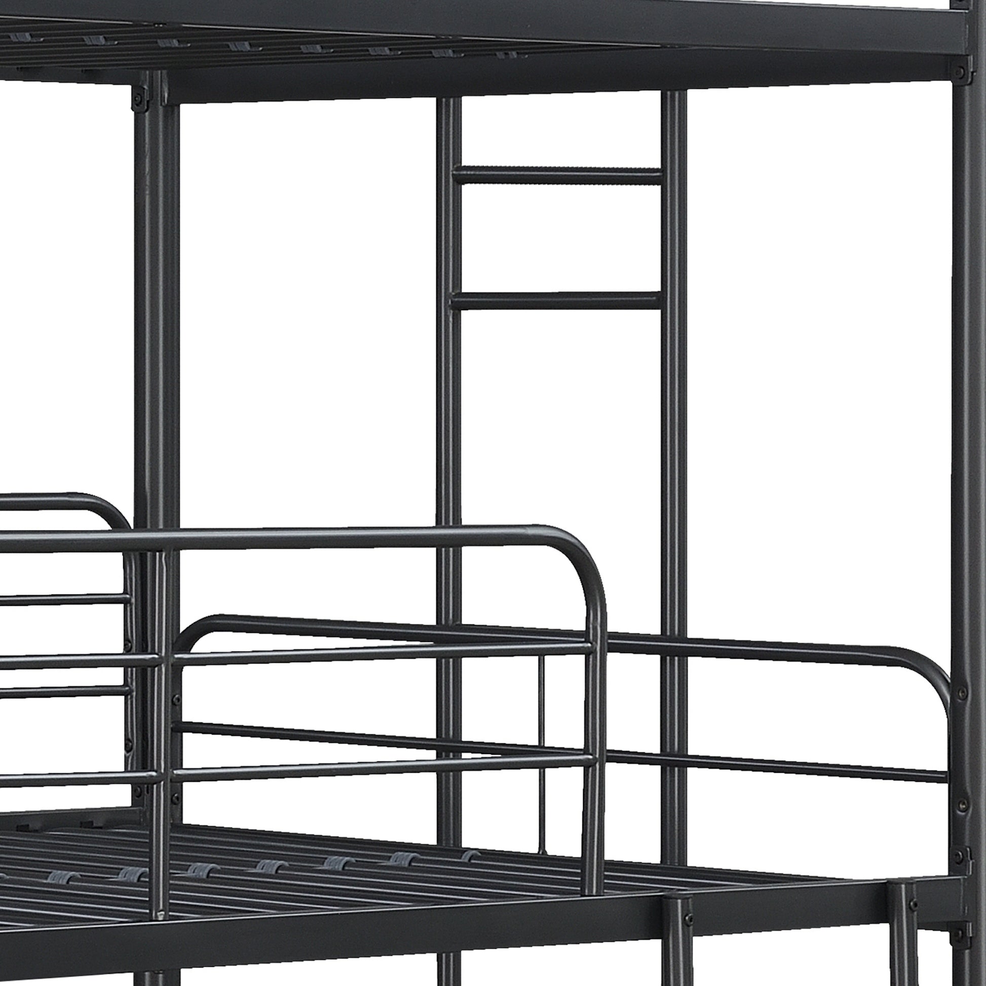 Black metal twin bunk bed frame with ladder