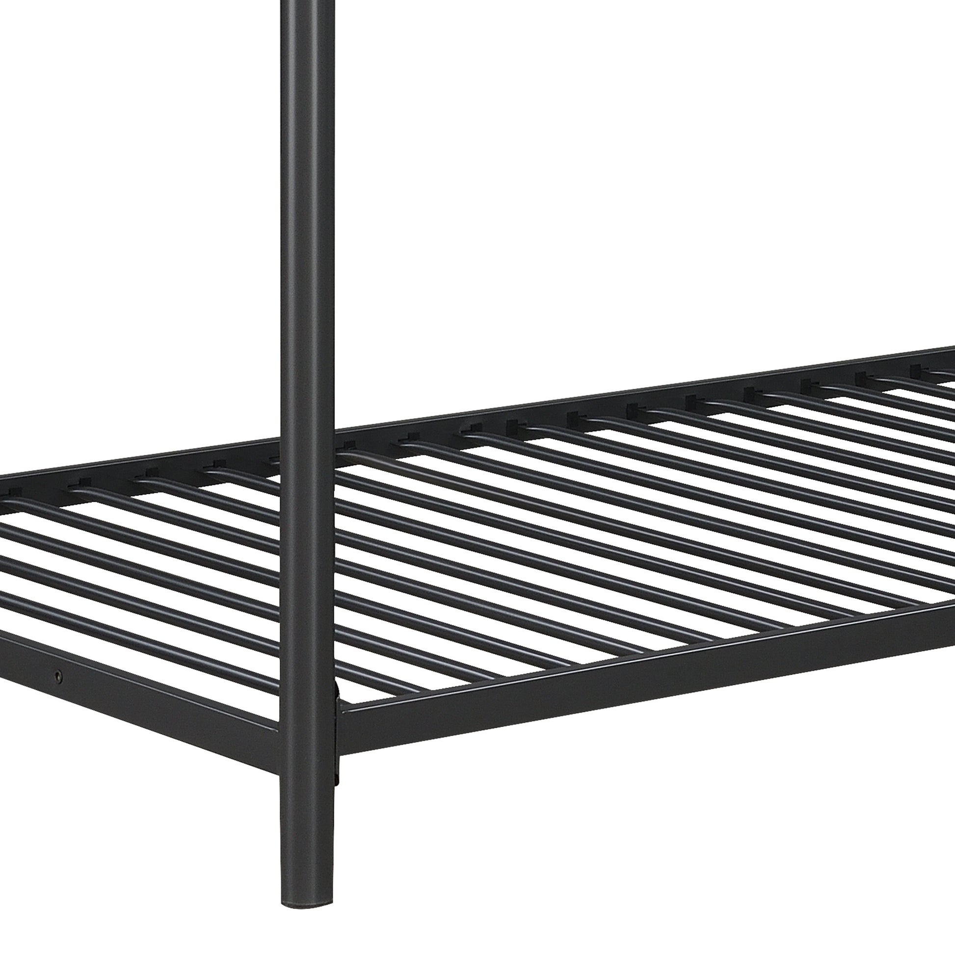 Black metal frame bed base with slatted support