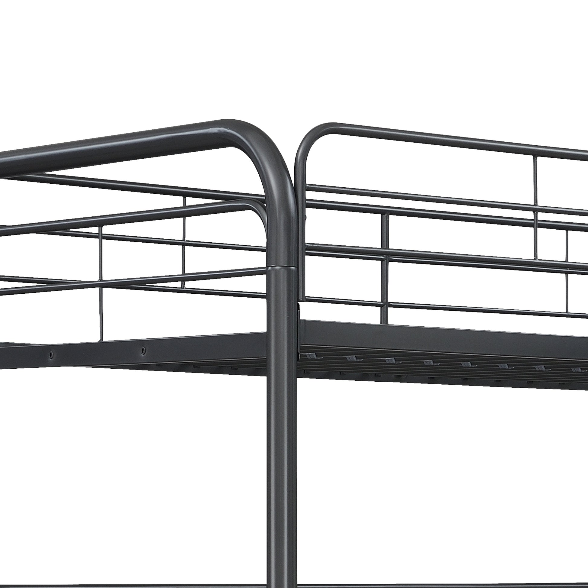 Dark grey metal bunk bed frame with safety rails